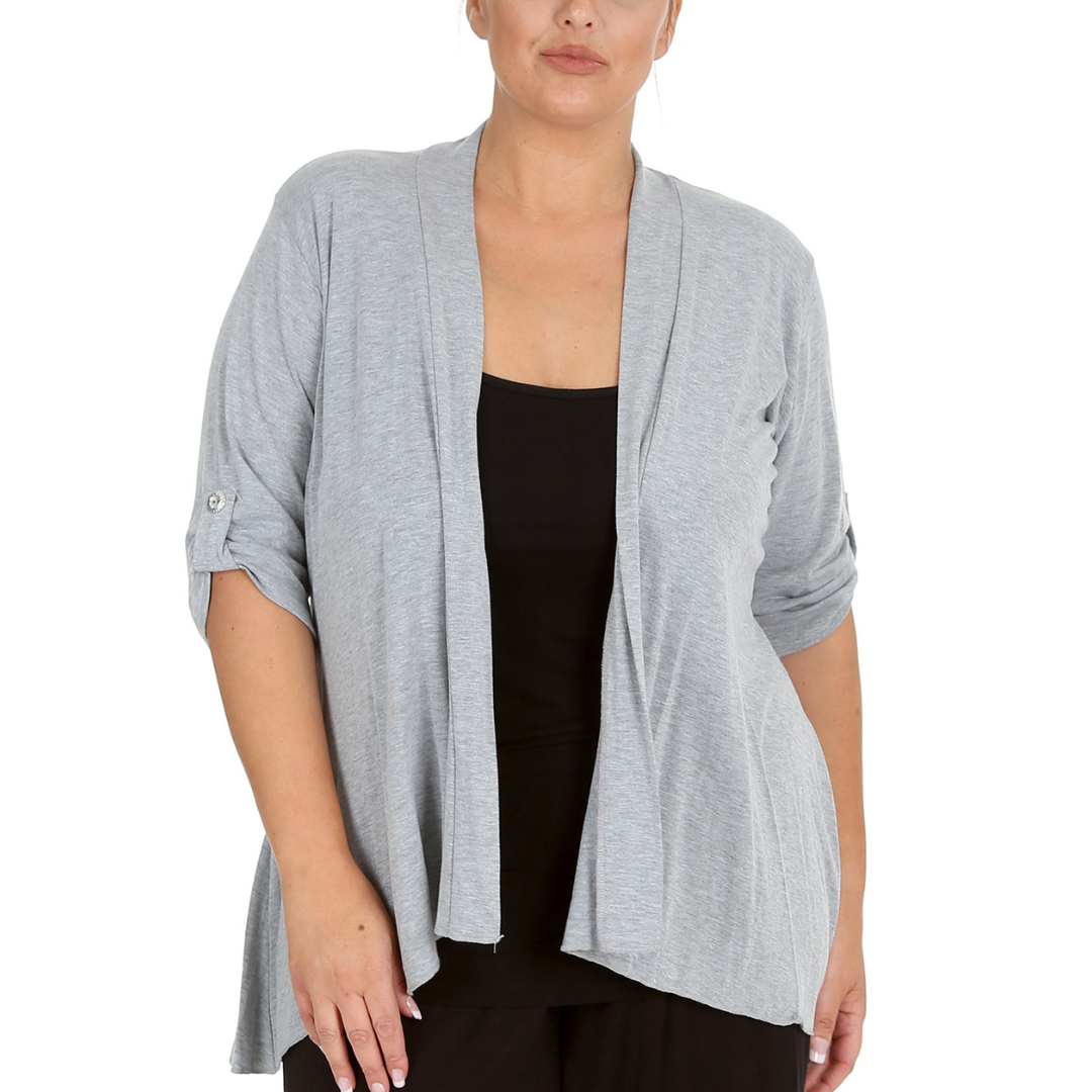 Nouvelle Women Plus Size Open Front Waterfall Cardigan with Button Sleeve Detail - Picture 27 of 37