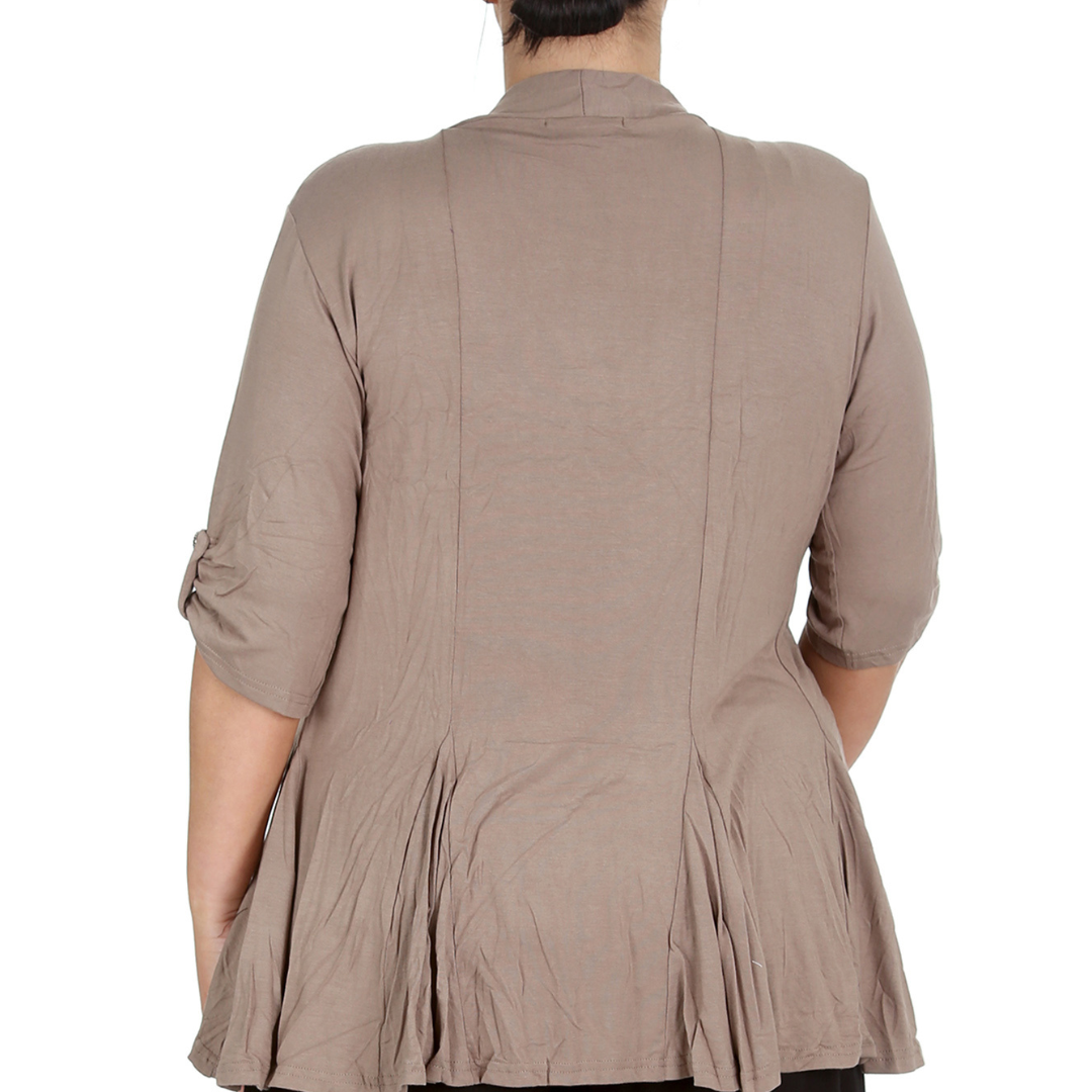 Nouvelle Women Plus Size Open Front Waterfall Cardigan with Button Sleeve Detail - Picture 13 of 37