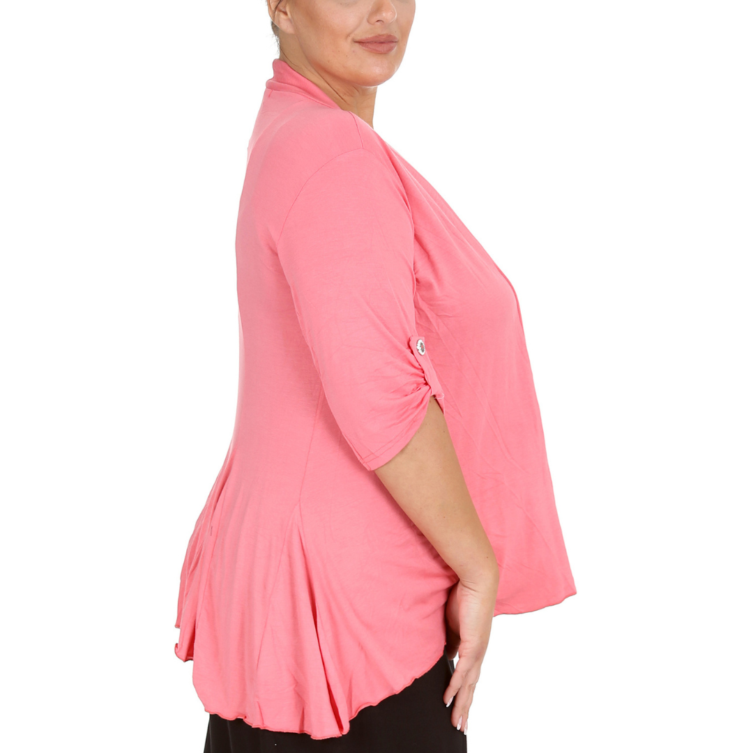 Nouvelle Women Plus Size Open Front Waterfall Cardigan with Button Sleeve Detail - Picture 34 of 37