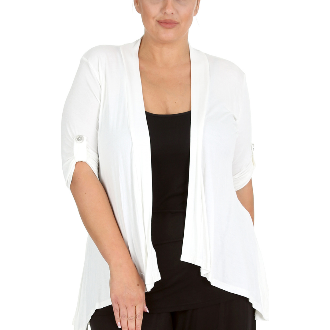 Nouvelle Women Plus Size Open Front Waterfall Cardigan with Button Sleeve Detail - Picture 23 of 37