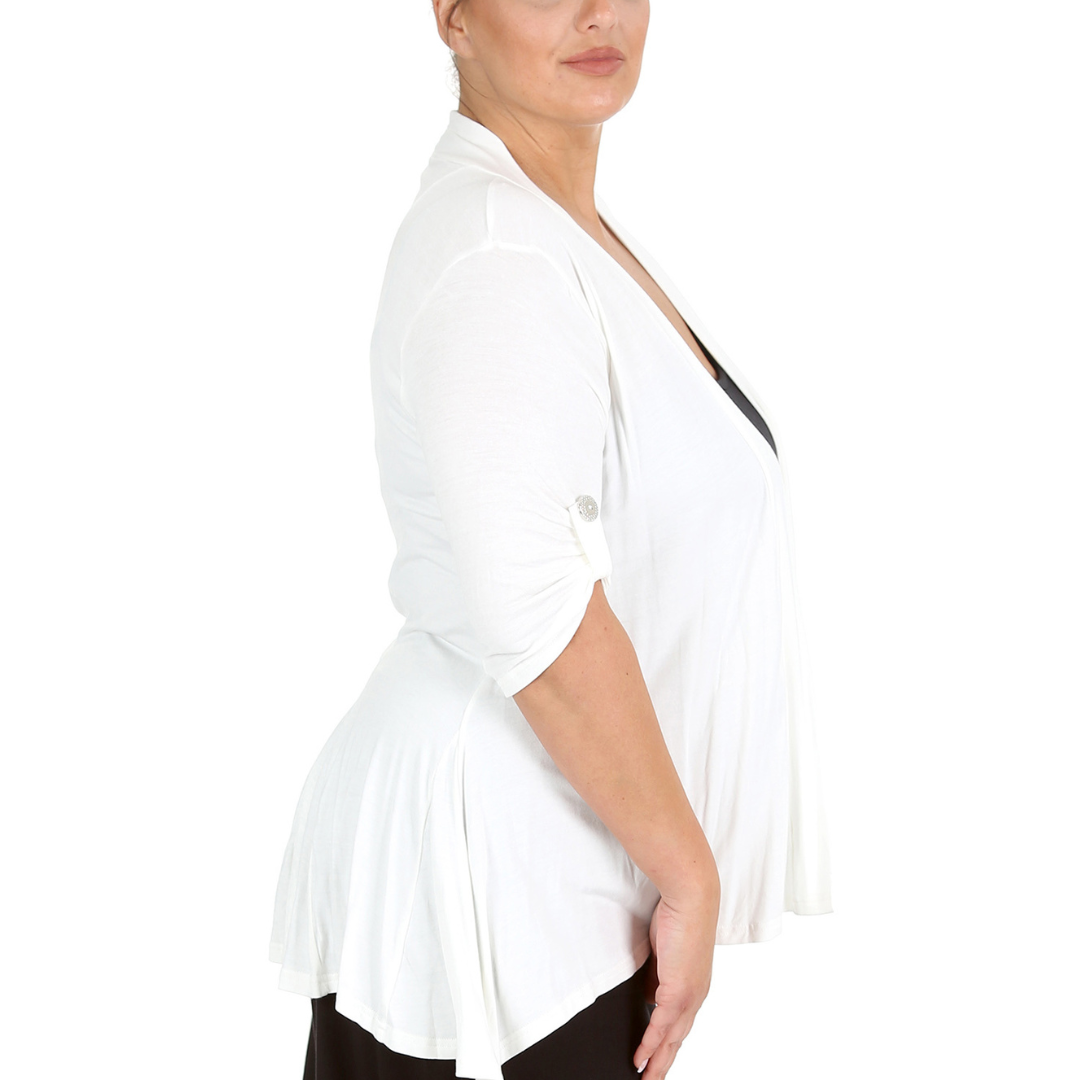 Nouvelle Women Plus Size Open Front Waterfall Cardigan with Button Sleeve Detail - Picture 24 of 37