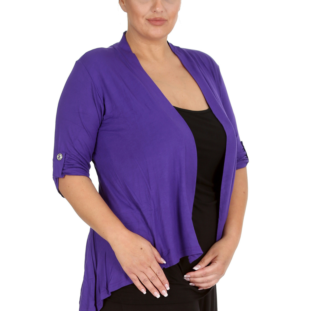 Nouvelle Women Plus Size Open Front Waterfall Cardigan with Button Sleeve Detail - Picture 15 of 37