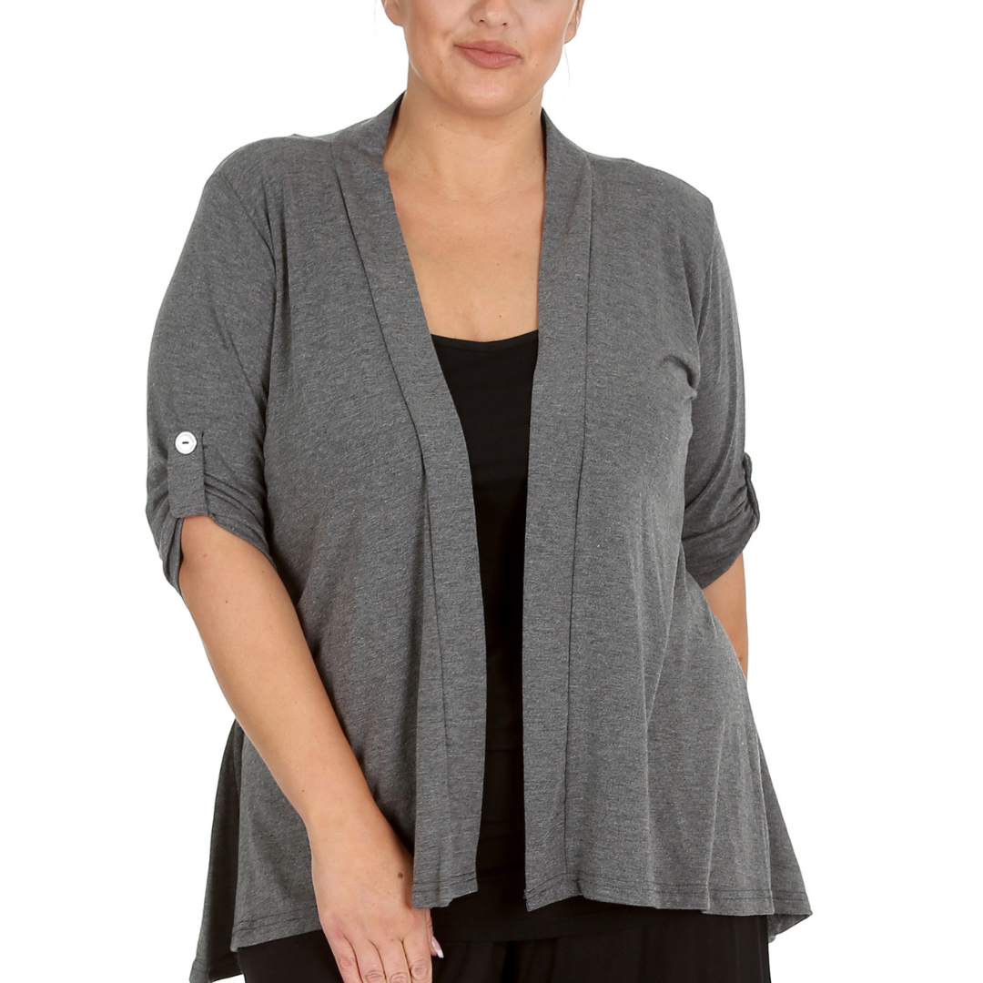 Nouvelle Women Plus Size Open Front Waterfall Cardigan with Button Sleeve Detail - Picture 8 of 37