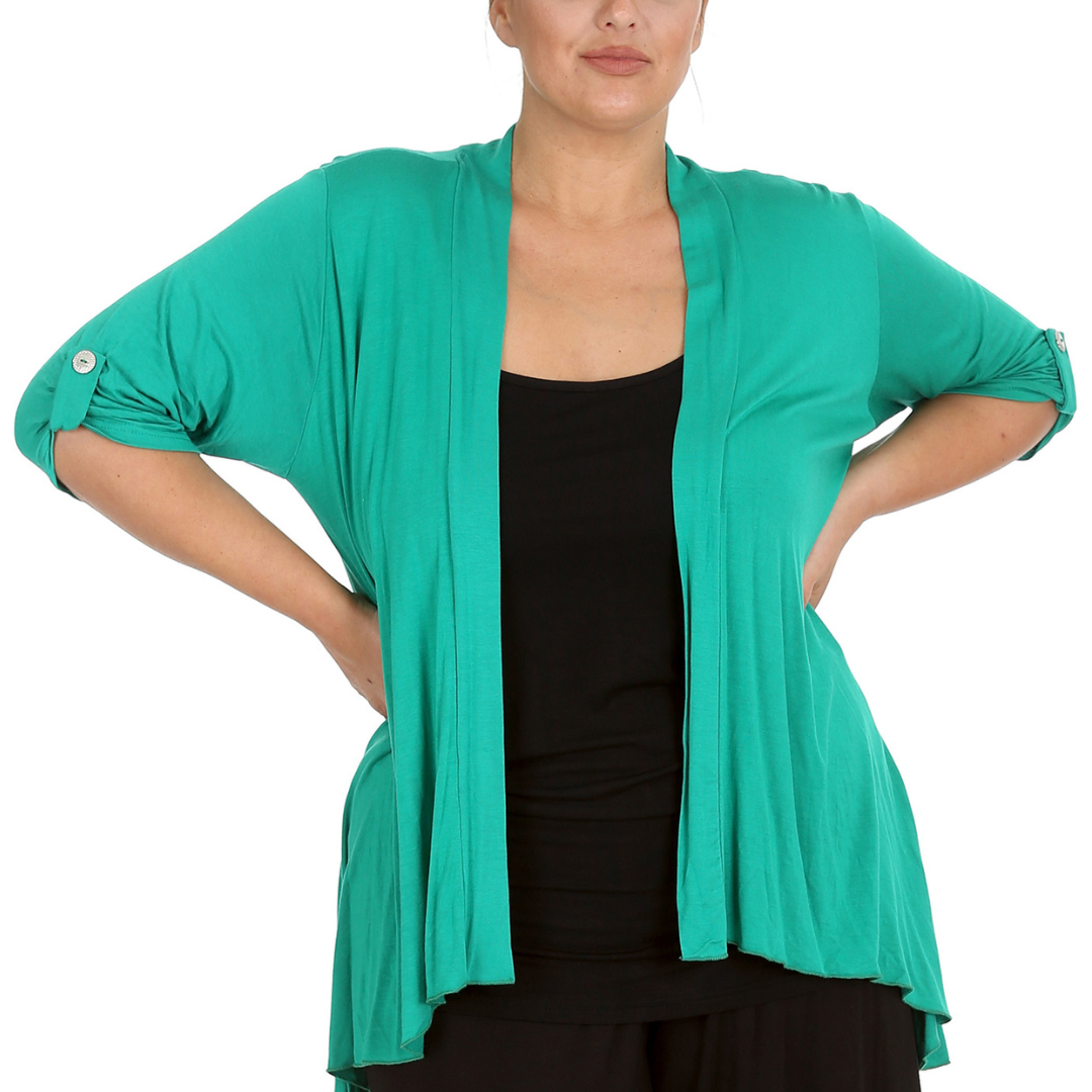 Nouvelle Women Plus Size Open Front Waterfall Cardigan with Button Sleeve Detail - Picture 22 of 37
