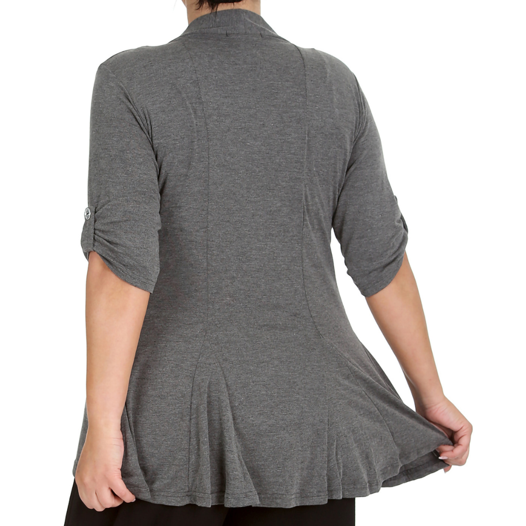 Nouvelle Women Plus Size Open Front Waterfall Cardigan with Button Sleeve Detail - Picture 10 of 37