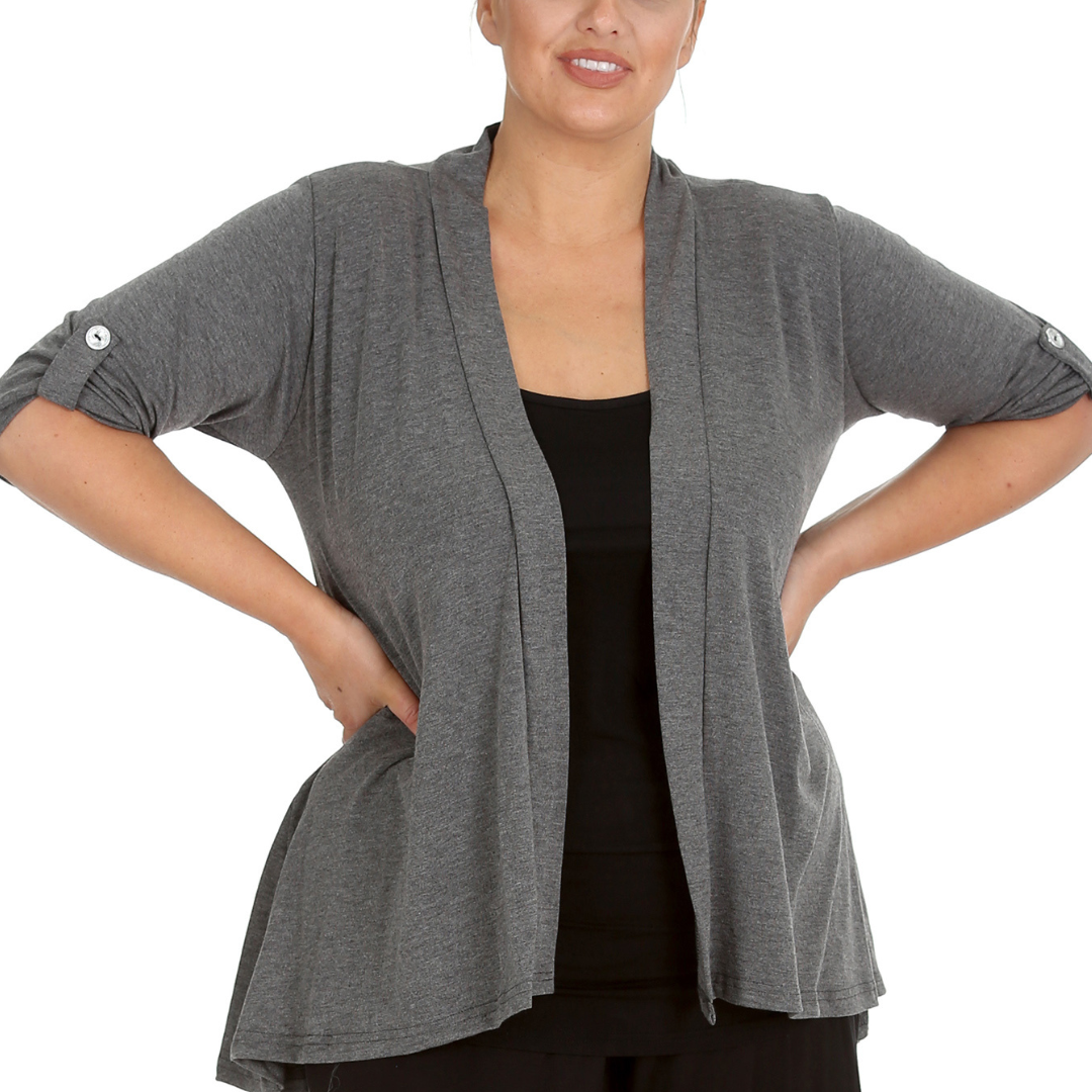 Nouvelle Women Plus Size Open Front Waterfall Cardigan with Button Sleeve Detail - Picture 9 of 37