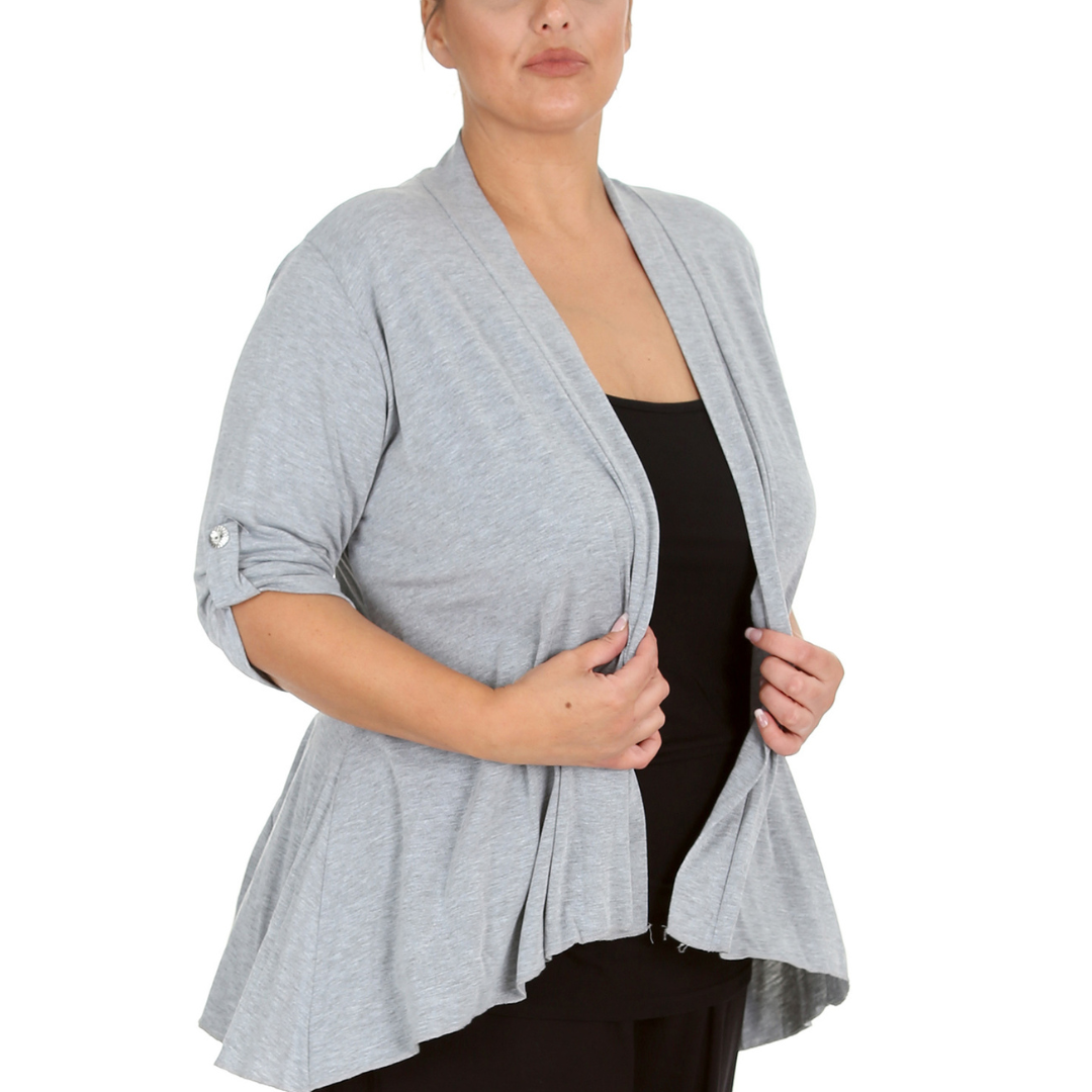 Nouvelle Women Plus Size Open Front Waterfall Cardigan with Button Sleeve Detail - Picture 26 of 37