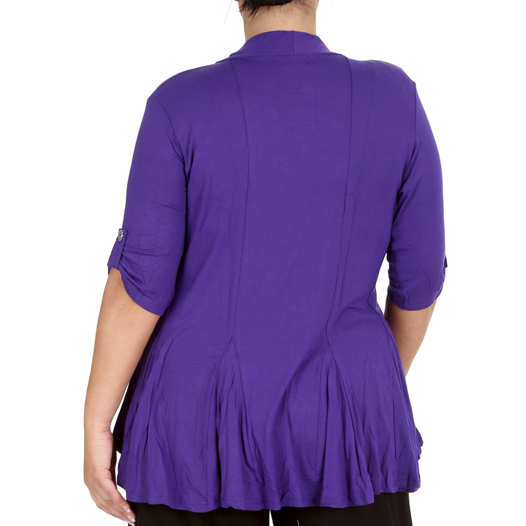 Nouvelle Women Plus Size Open Front Waterfall Cardigan with Button Sleeve Detail - Picture 16 of 37