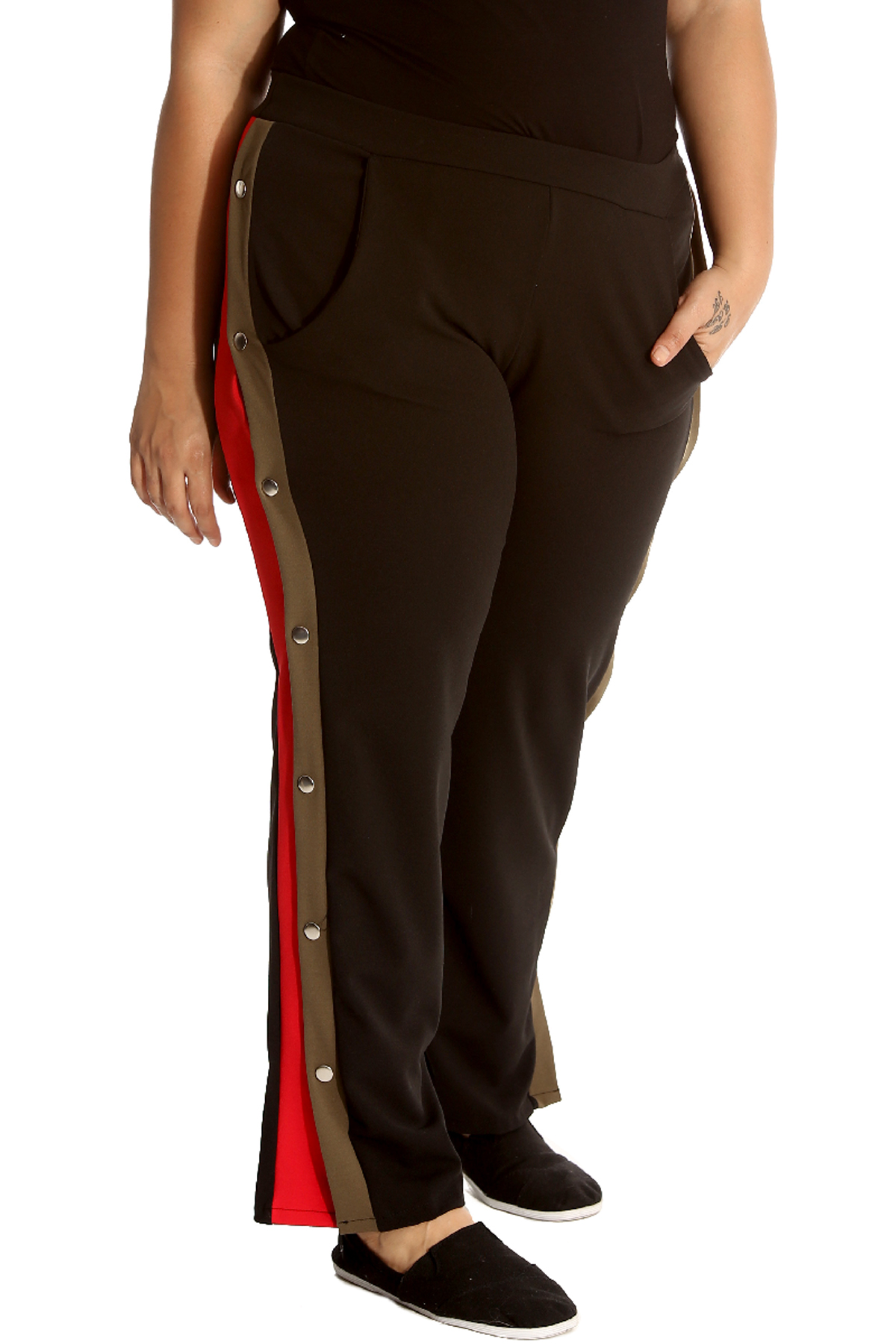 ladies black trousers with side stripe