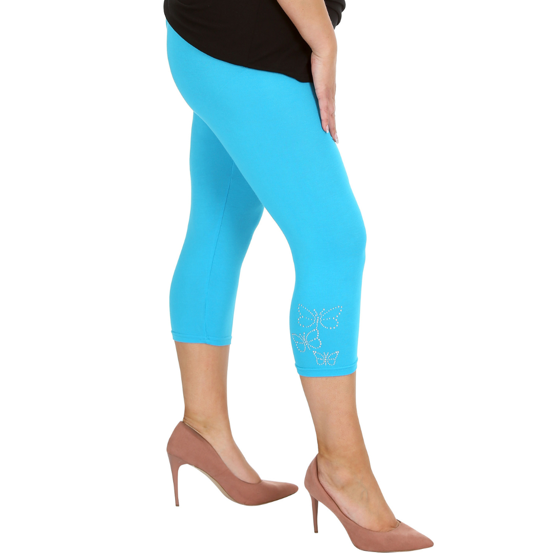 Nouvelle Talla Grande Mujer Elegante Leggings Recortados Mariposa Lámina Tachuelas en Puños - Imagen 19 de 21