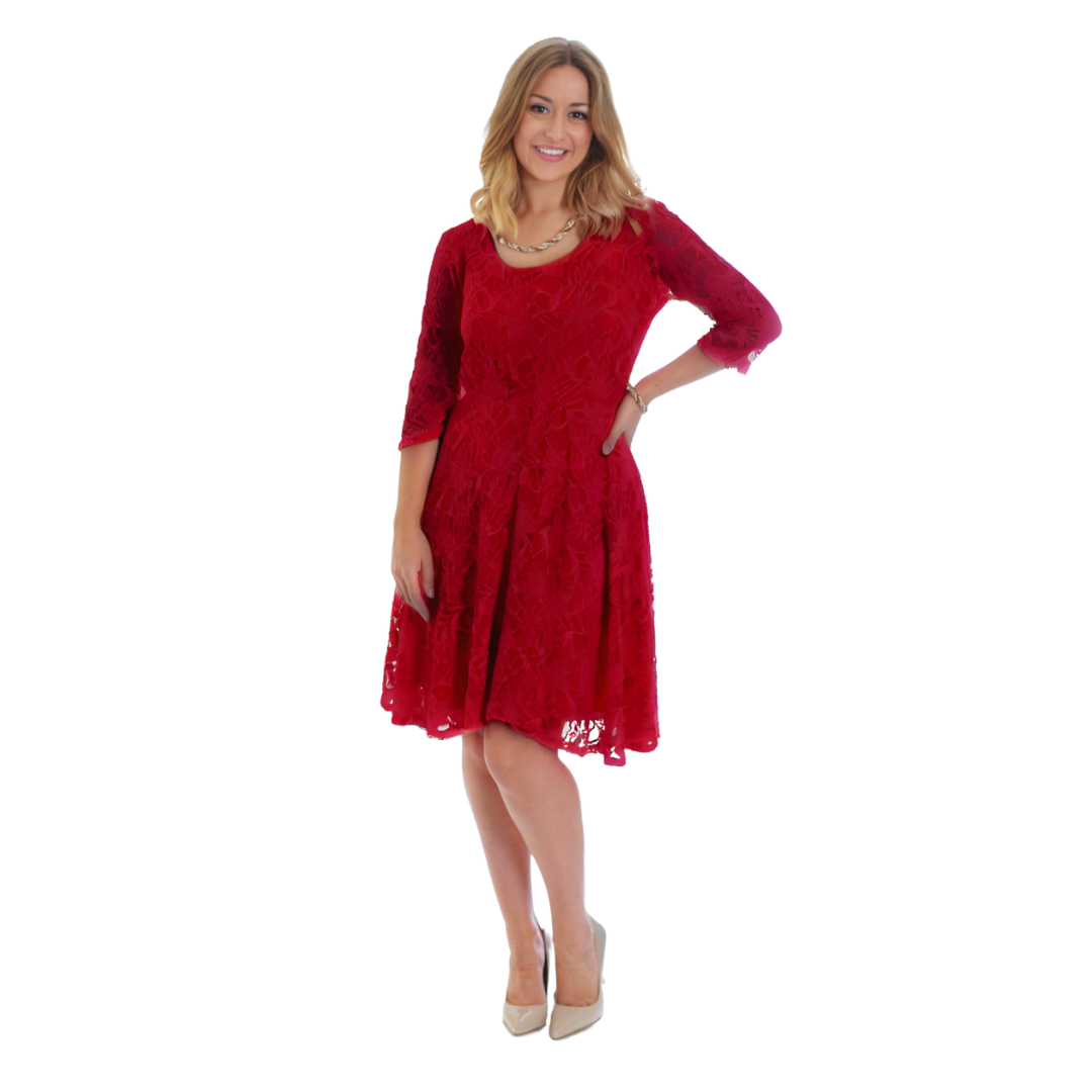 Nouvelle Women Plus Size Floral Lace 3/4 Sleeves Skater Dress Mid Length Ladies - Picture 32 of 68