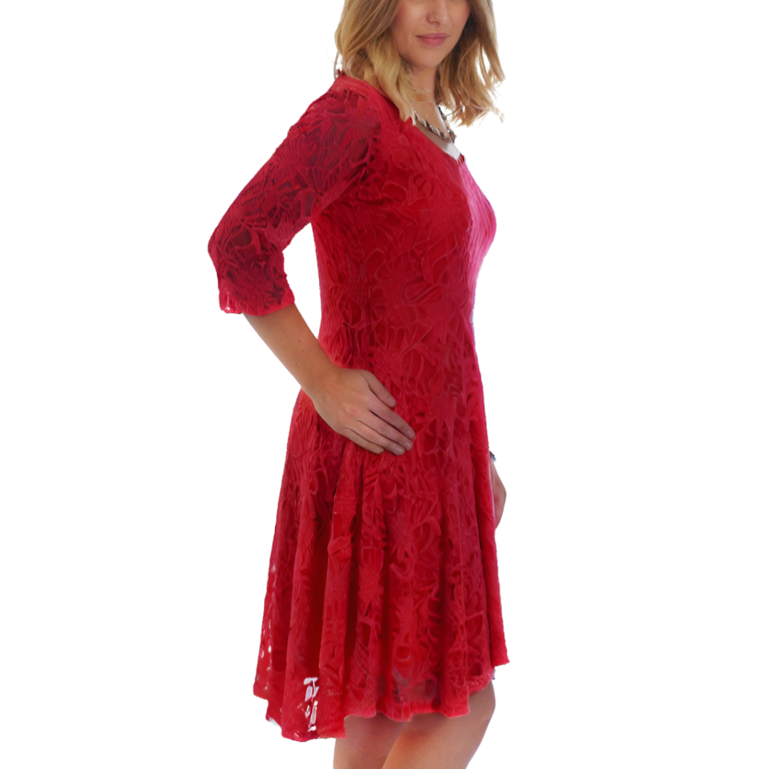 Nouvelle Women Plus Size Floral Lace 3/4 Sleeves Skater Dress Mid Length Ladies - Picture 36 of 68