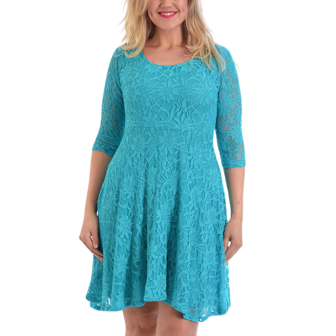 Nouvelle Women Plus Size Floral Lace 3/4 Sleeves Skater Dress Mid Length Ladies - Picture 11 of 68