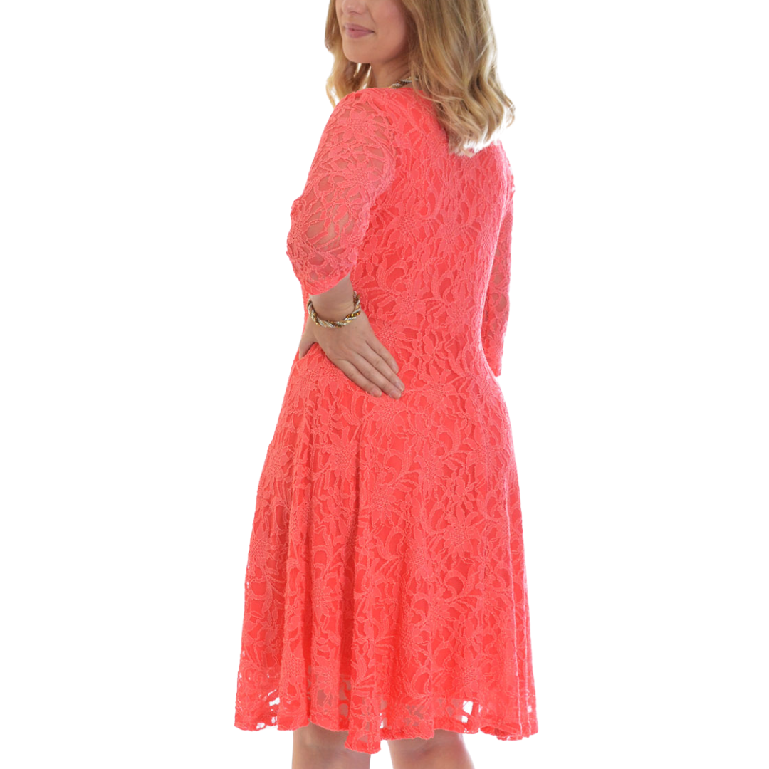 Nouvelle Women Plus Size Floral Lace 3/4 Sleeves Skater Dress Mid Length Ladies - Picture 45 of 68