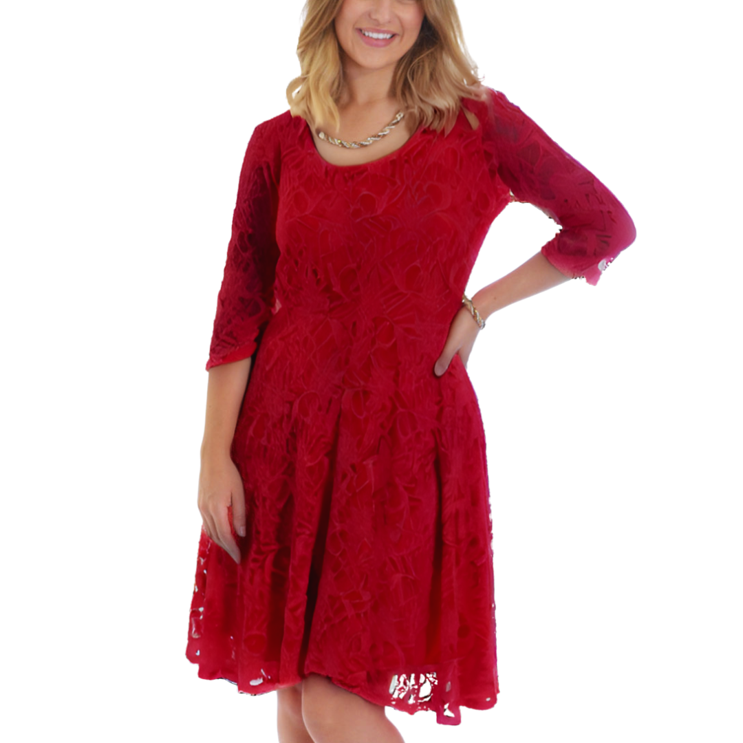 Nouvelle Women Plus Size Floral Lace 3/4 Sleeves Skater Dress Mid Length Ladies - Picture 33 of 68