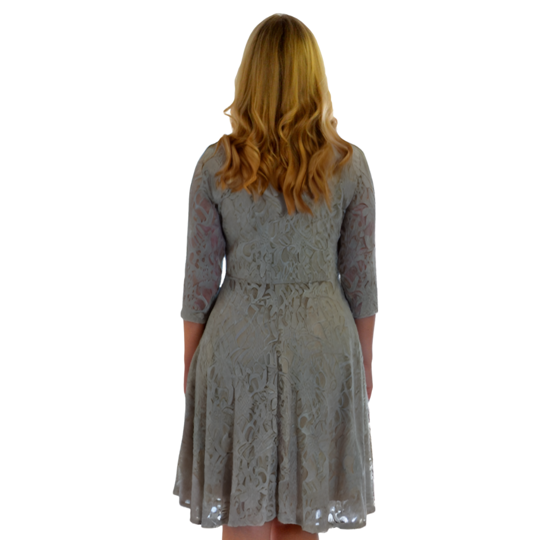 Nouvelle Women Plus Size Floral Lace 3/4 Sleeves Skater Dress Mid Length Ladies - Picture 7 of 68