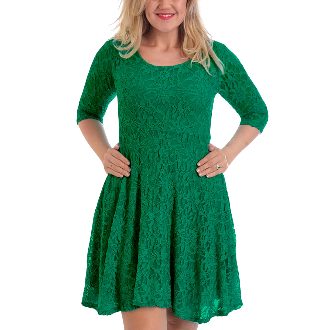 Nouvelle Women Plus Size Floral Lace 3/4 Sleeves Skater Dress Mid Length Ladies - Picture 46 of 68
