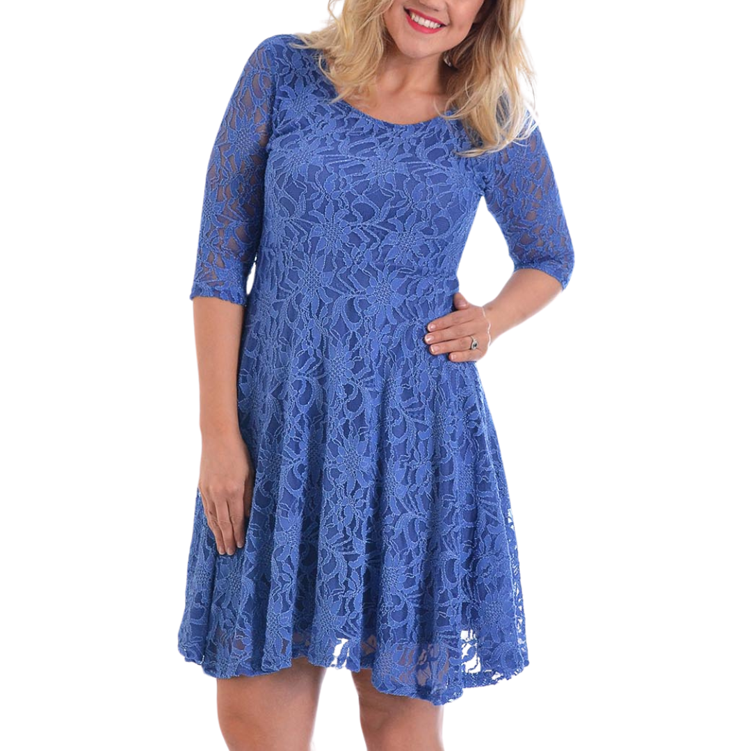 Nouvelle Women Plus Size Floral Lace 3/4 Sleeves Skater Dress Mid Length Ladies - Picture 59 of 68