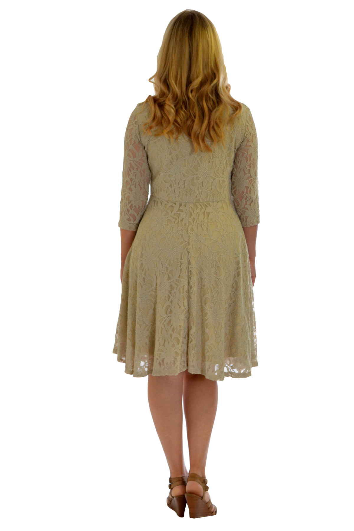 Nouvelle Women Plus Size Floral Lace 3/4 Sleeves Skater Dress Mid Length Ladies - Picture 19 of 68