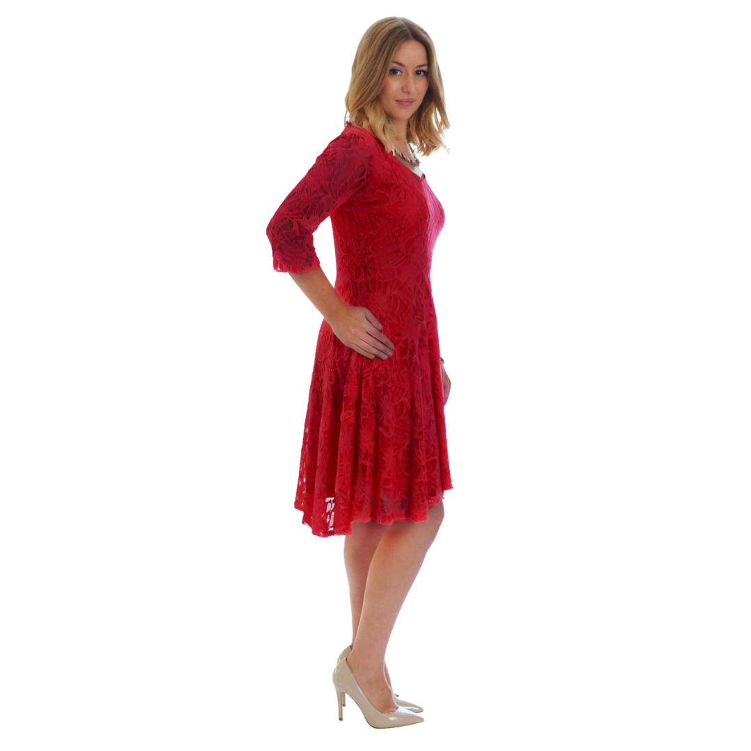 Nouvelle Women Plus Size Floral Lace 3/4 Sleeves Skater Dress Mid Length Ladies - Picture 34 of 68