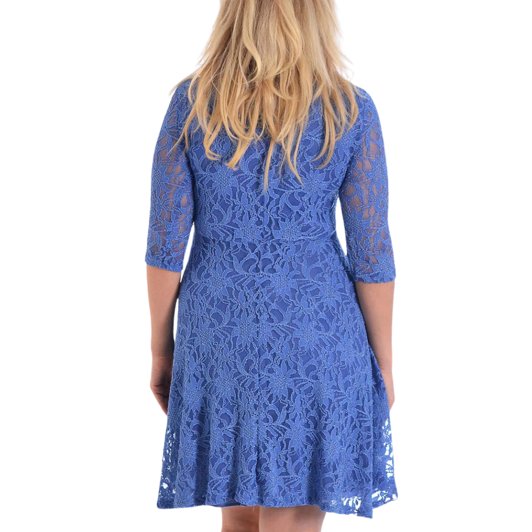 Nouvelle Women Plus Size Floral Lace 3/4 Sleeves Skater Dress Mid Length Ladies - Picture 61 of 68