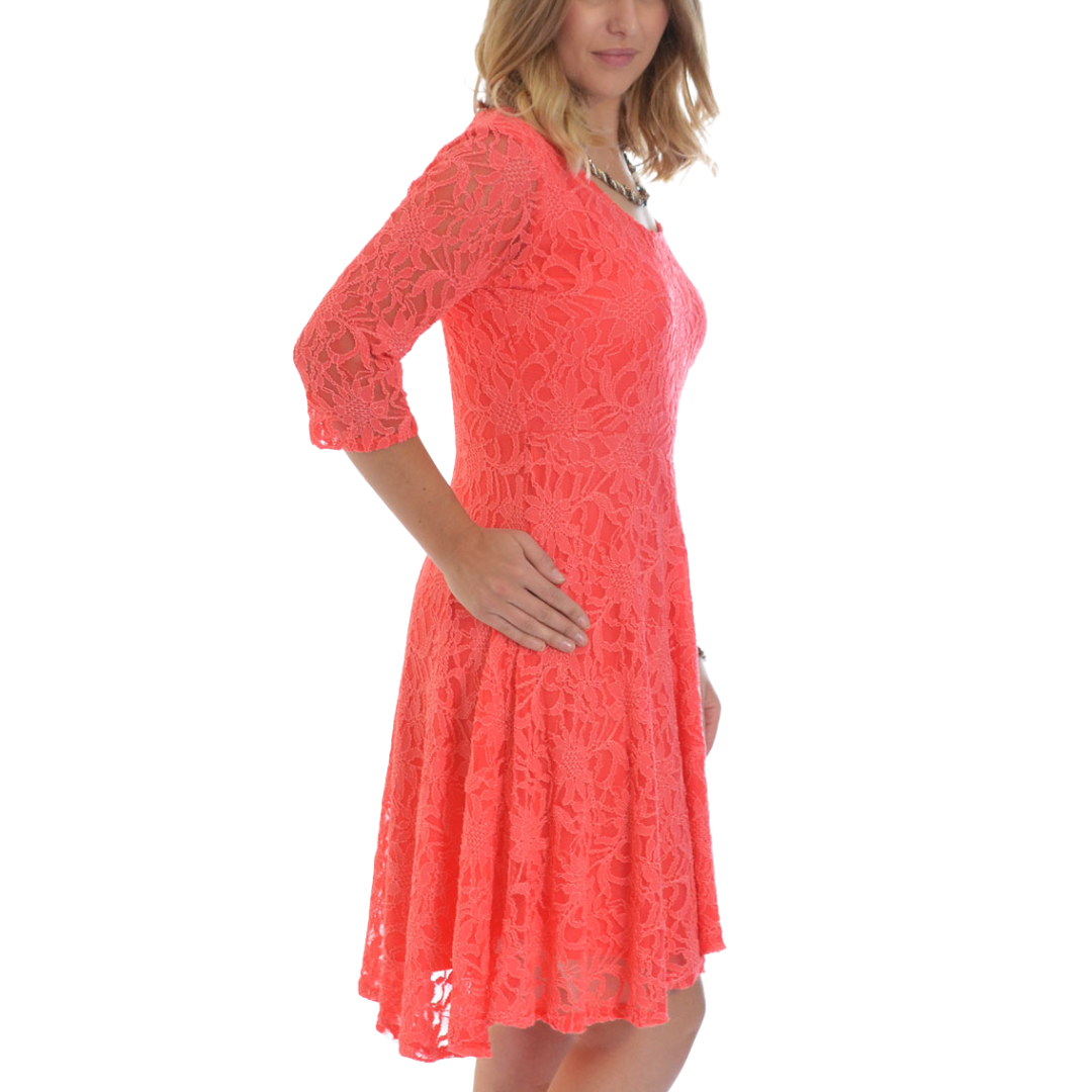 Nouvelle Women Plus Size Floral Lace 3/4 Sleeves Skater Dress Mid Length Ladies - Picture 43 of 68