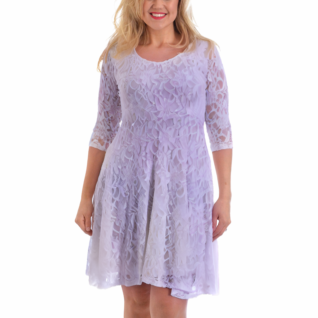 Nouvelle Women Plus Size Floral Lace 3/4 Sleeves Skater Dress Mid Length Ladies - Picture 51 of 68