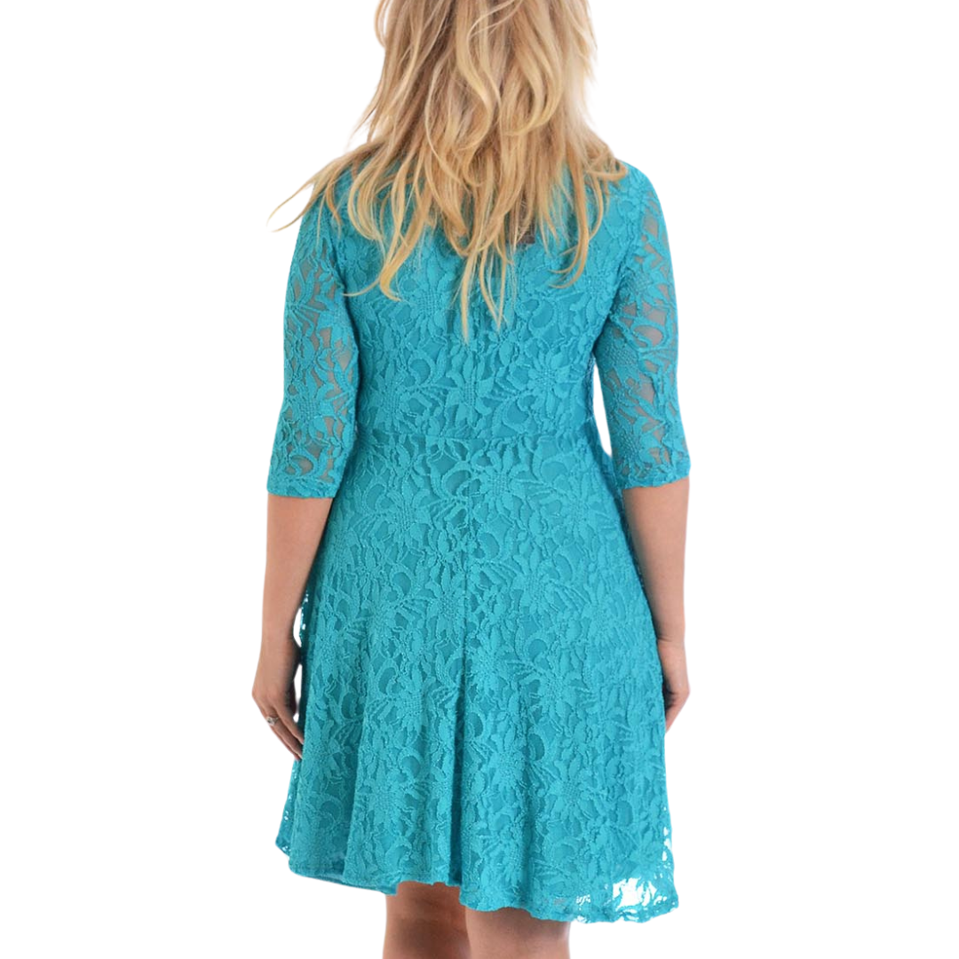 Nouvelle Women Plus Size Floral Lace 3/4 Sleeves Skater Dress Mid Length Ladies - Picture 17 of 68