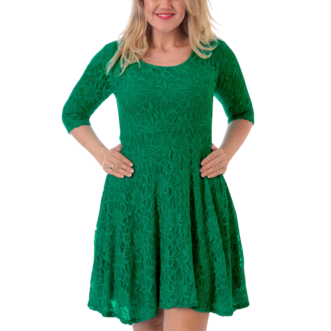 Nouvelle Women Plus Size Floral Lace 3/4 Sleeves Skater Dress Mid Length Ladies - Picture 47 of 68
