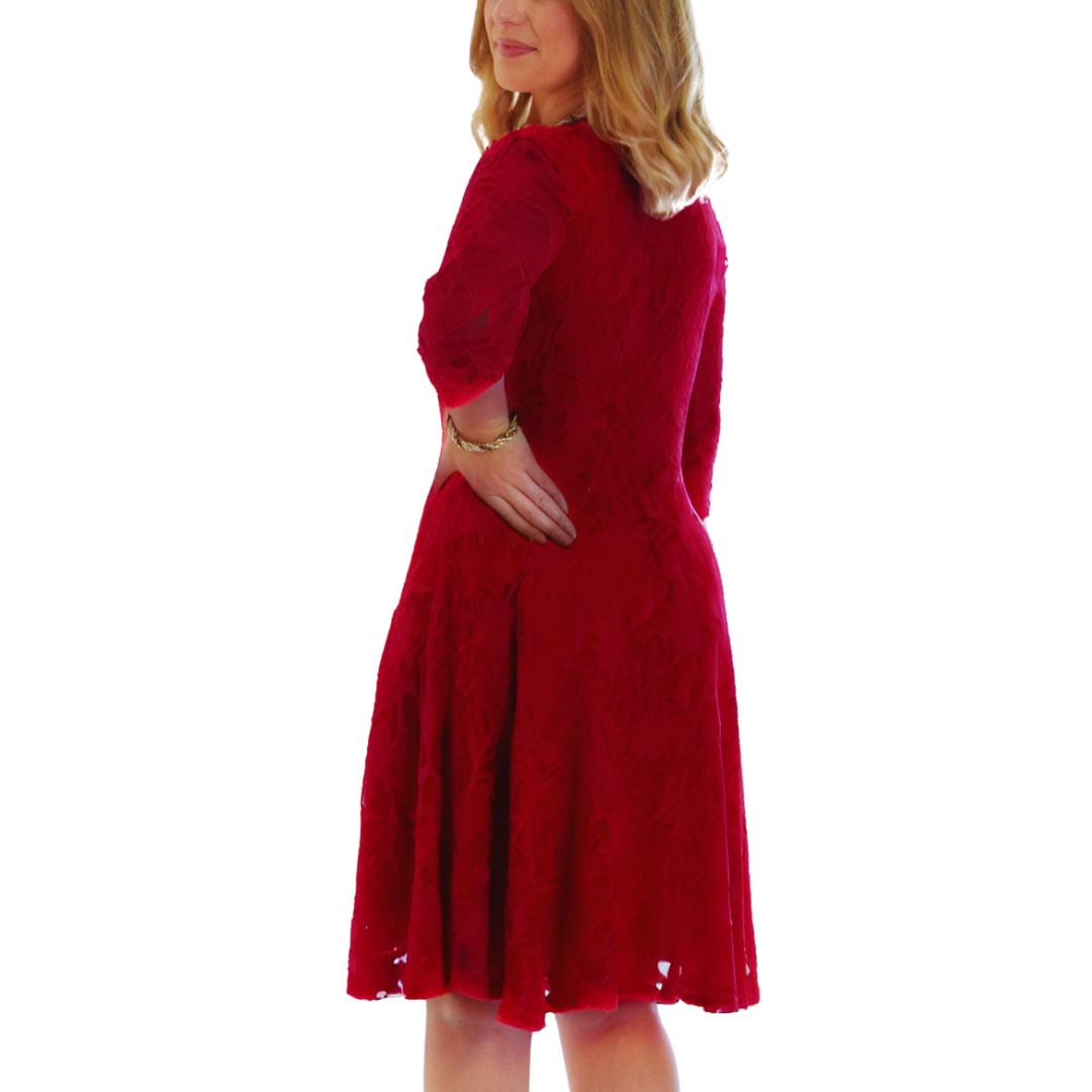 Nouvelle Women Plus Size Floral Lace 3/4 Sleeves Skater Dress Mid Length Ladies - Picture 37 of 68