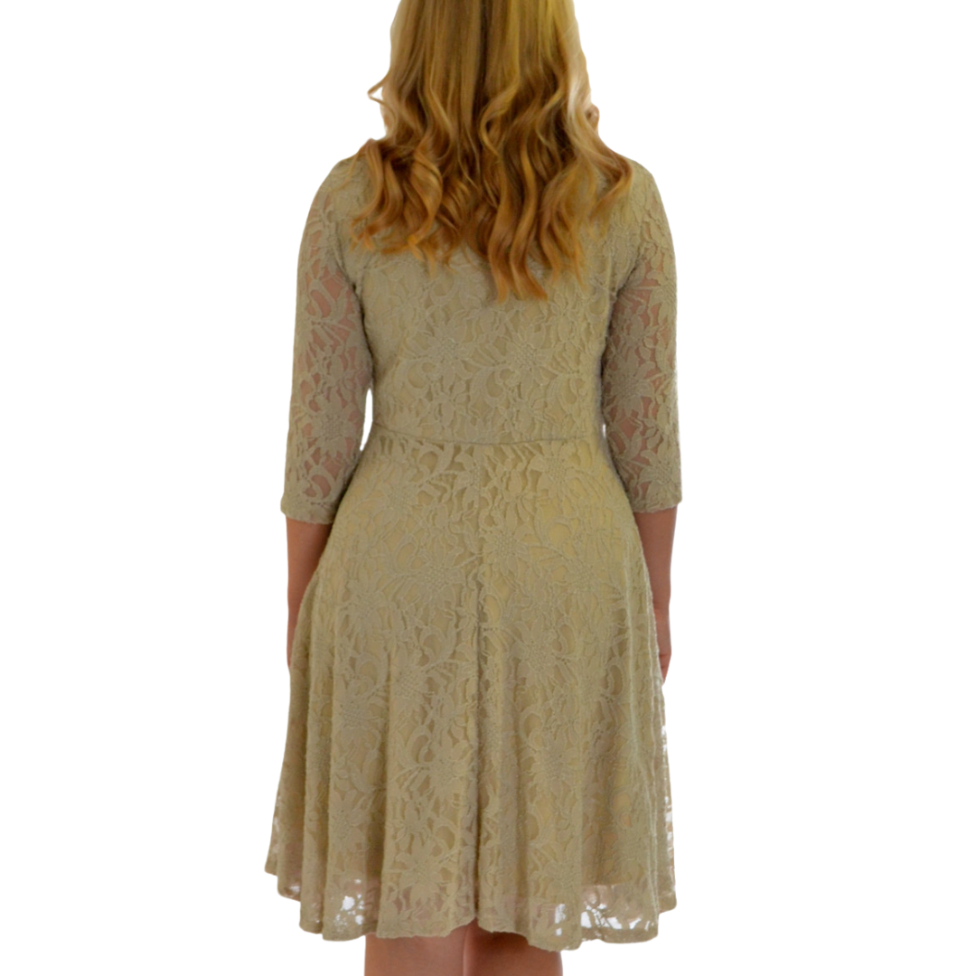 Nouvelle Women Plus Size Floral Lace 3/4 Sleeves Skater Dress Mid Length Ladies - Picture 24 of 68