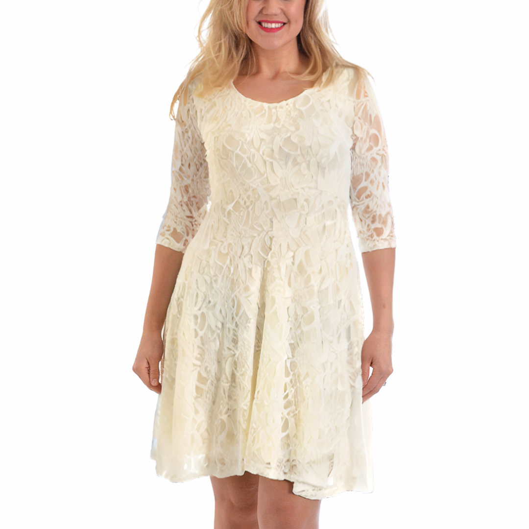Nouvelle Women Plus Size Floral Lace 3/4 Sleeves Skater Dress Mid Length Ladies - Picture 26 of 68