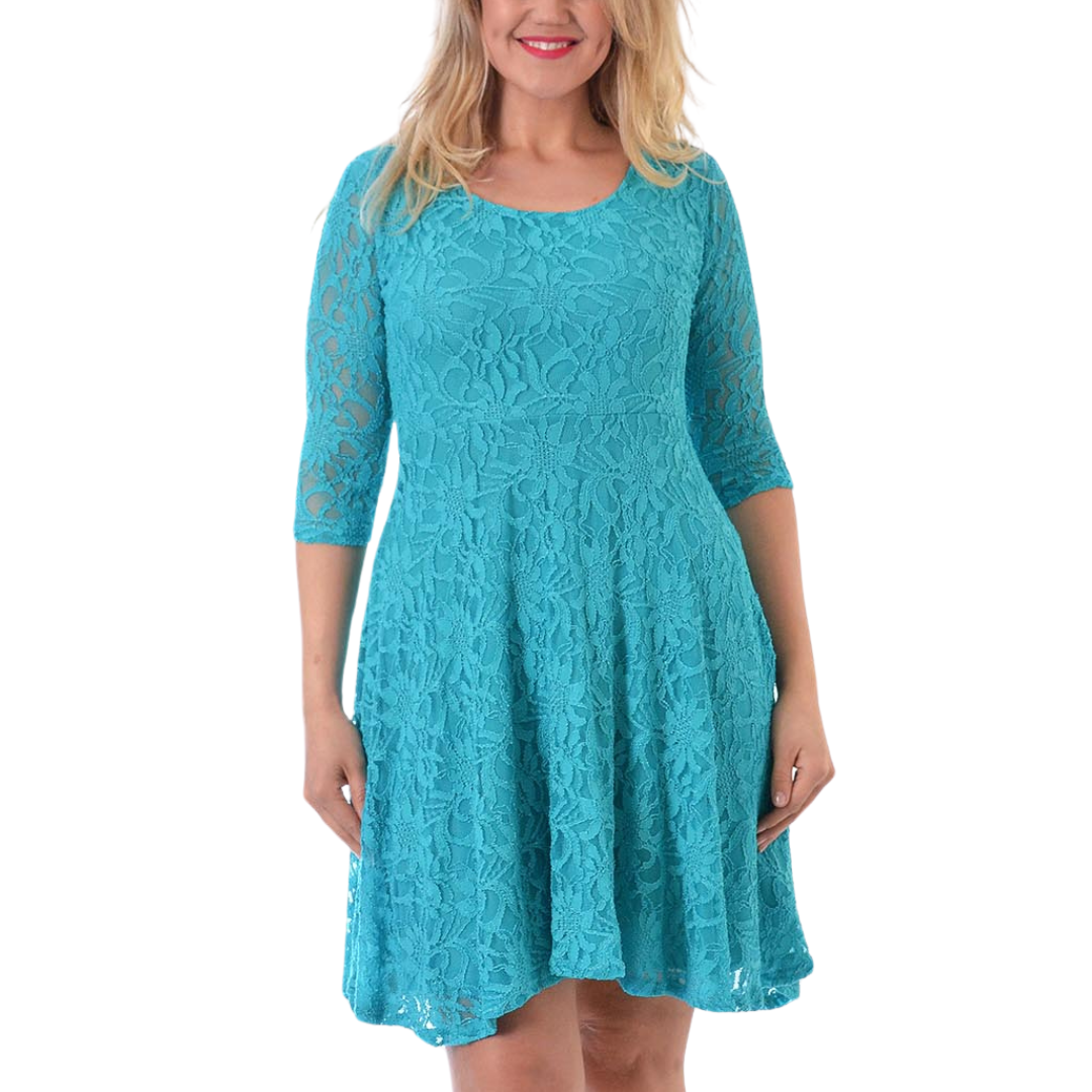 Nouvelle Women Plus Size Floral Lace 3/4 Sleeves Skater Dress Mid Length Ladies - Picture 12 of 68