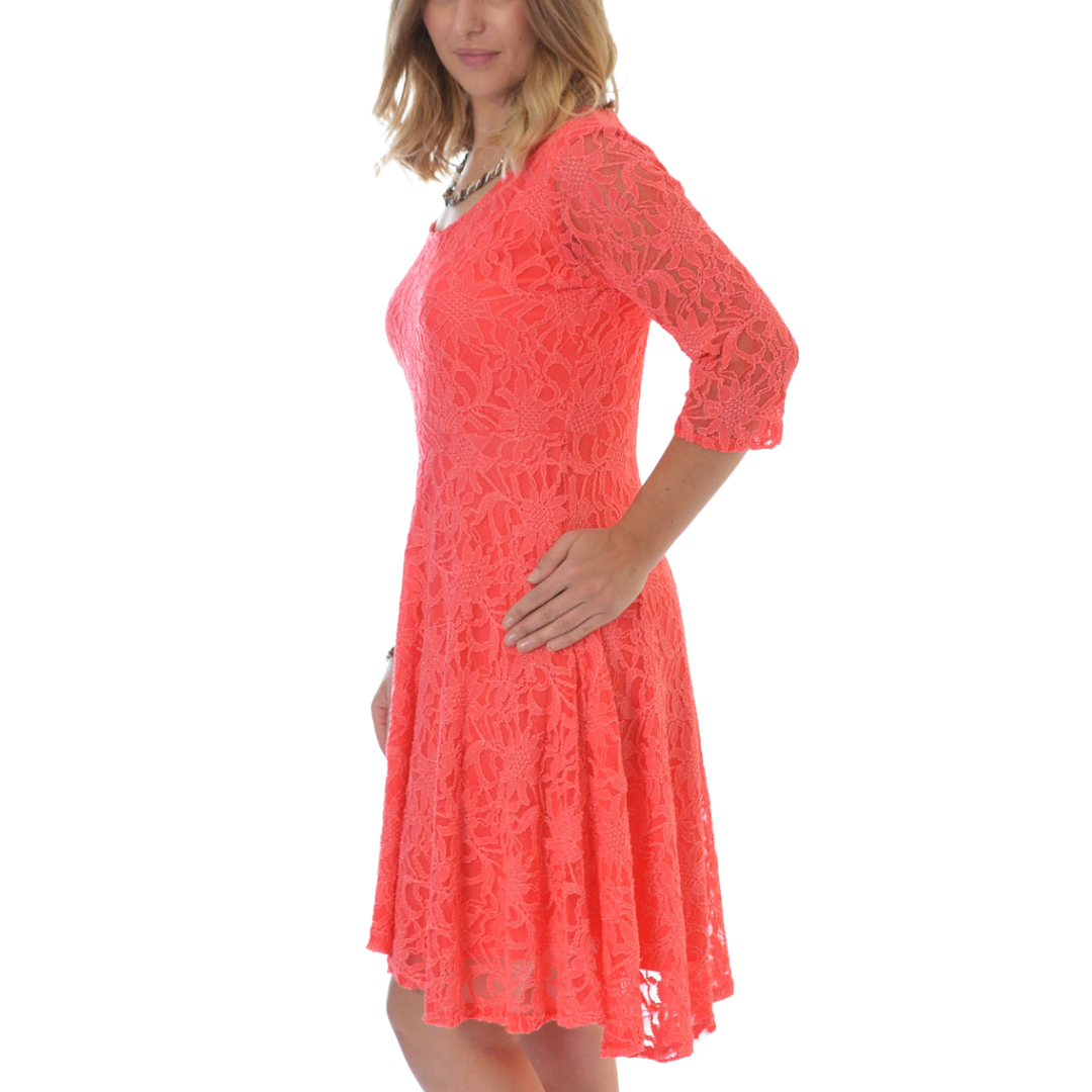 Nouvelle Women Plus Size Floral Lace 3/4 Sleeves Skater Dress Mid Length Ladies - Picture 44 of 68
