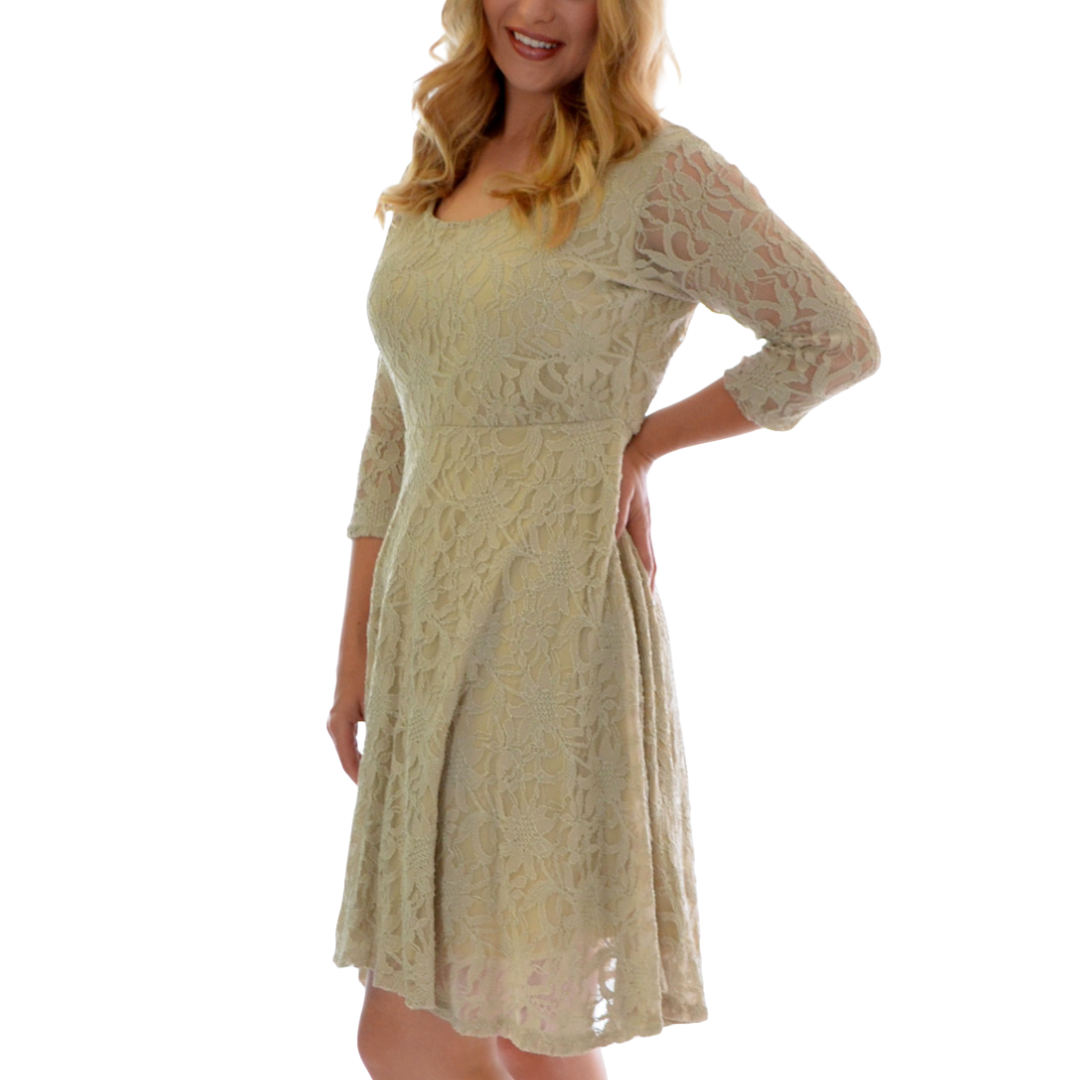 Nouvelle Women Plus Size Floral Lace 3/4 Sleeves Skater Dress Mid Length Ladies - Picture 23 of 68