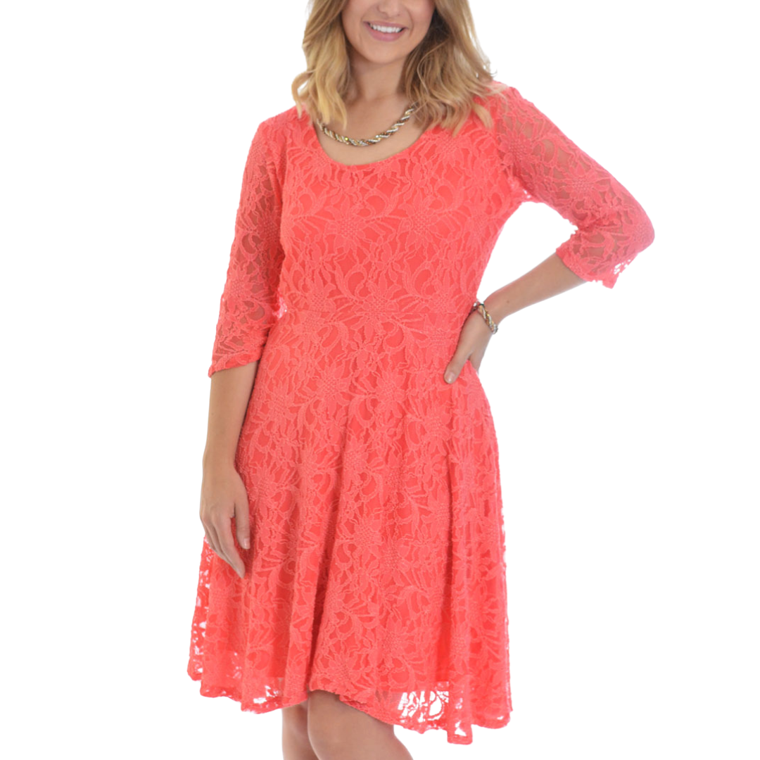 Nouvelle Women Plus Size Floral Lace 3/4 Sleeves Skater Dress Mid Length Ladies - Picture 42 of 68