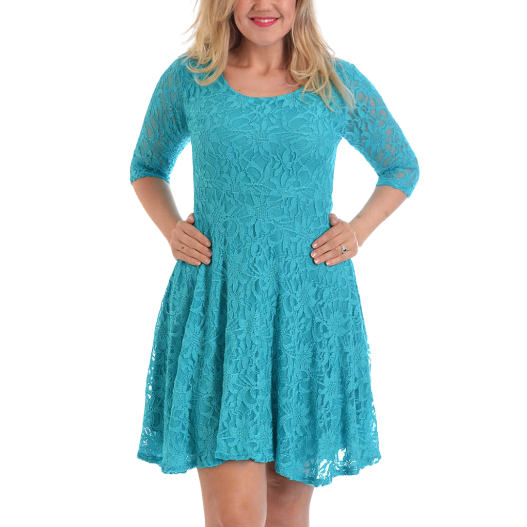 Nouvelle Women Plus Size Floral Lace 3/4 Sleeves Skater Dress Mid Length Ladies - Picture 15 of 68