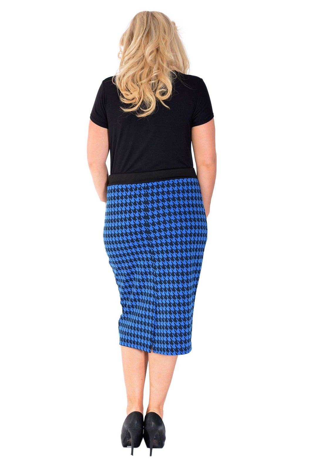 Womens New Ladies Plus Size Dogtooth Pencil Skirt Bodycon Elastic Waist Nouvelle