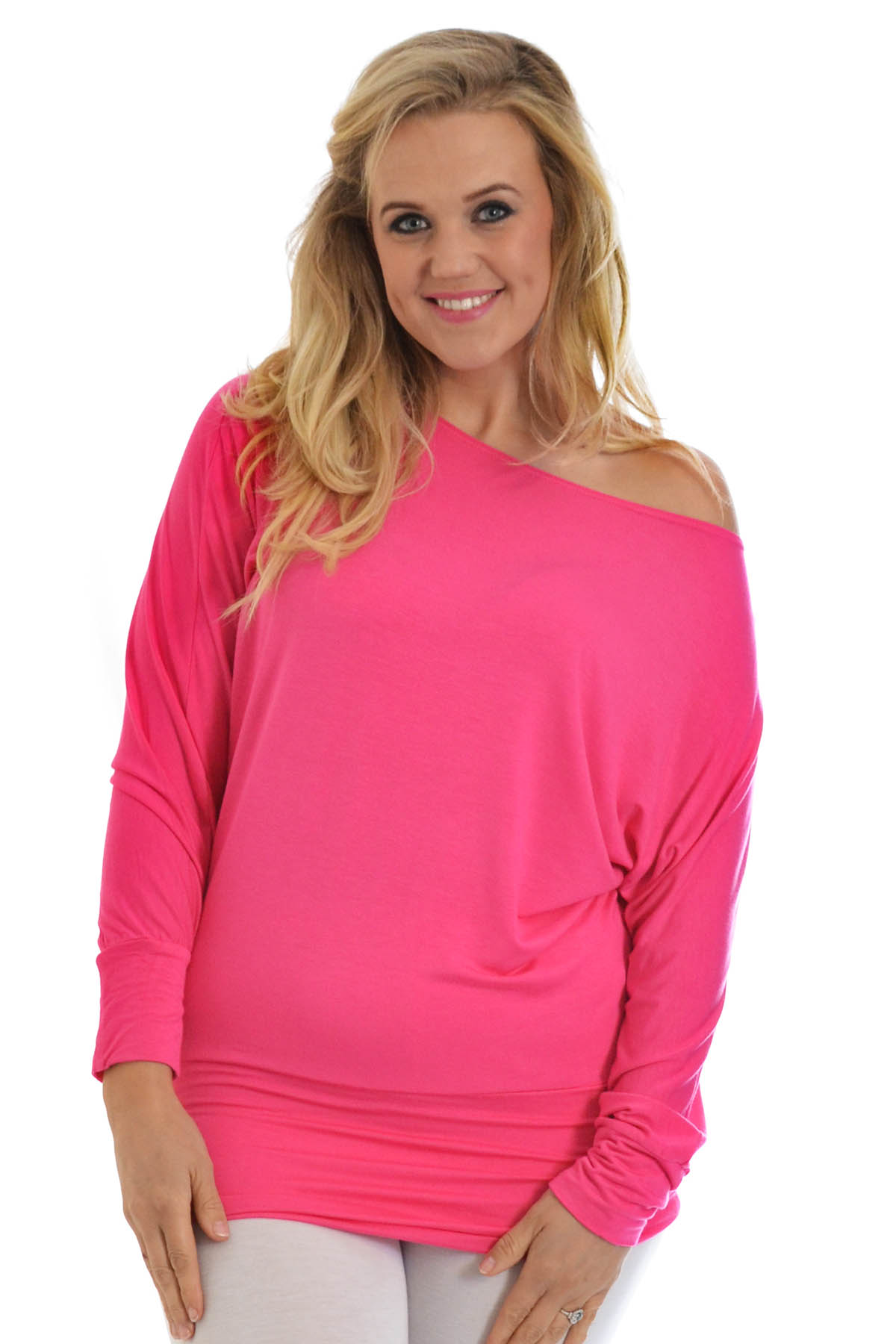 New Ladies Top Womens Batwing Slouch Boat Neck Off Shoulder Plus Size