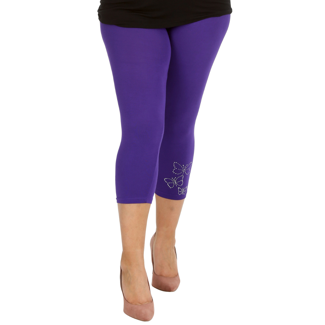 Nouvelle Talla Grande Mujer Elegante Leggings Recortados Mariposa Lámina Tachuelas en Puños - Imagen 13 de 21