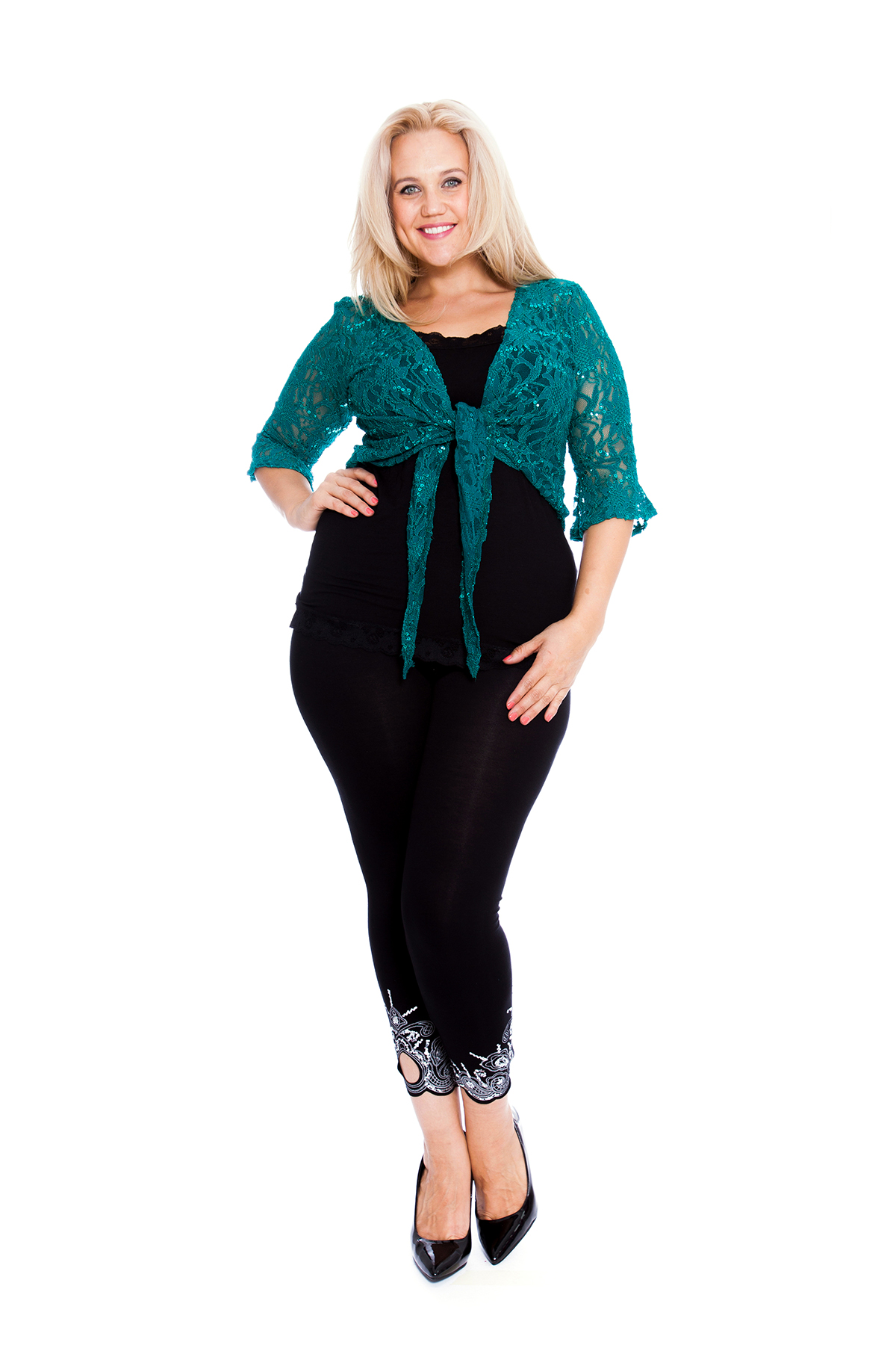 New Womens Shrug Plus Size Ladies Floral Lace Front Tie Sequin Top