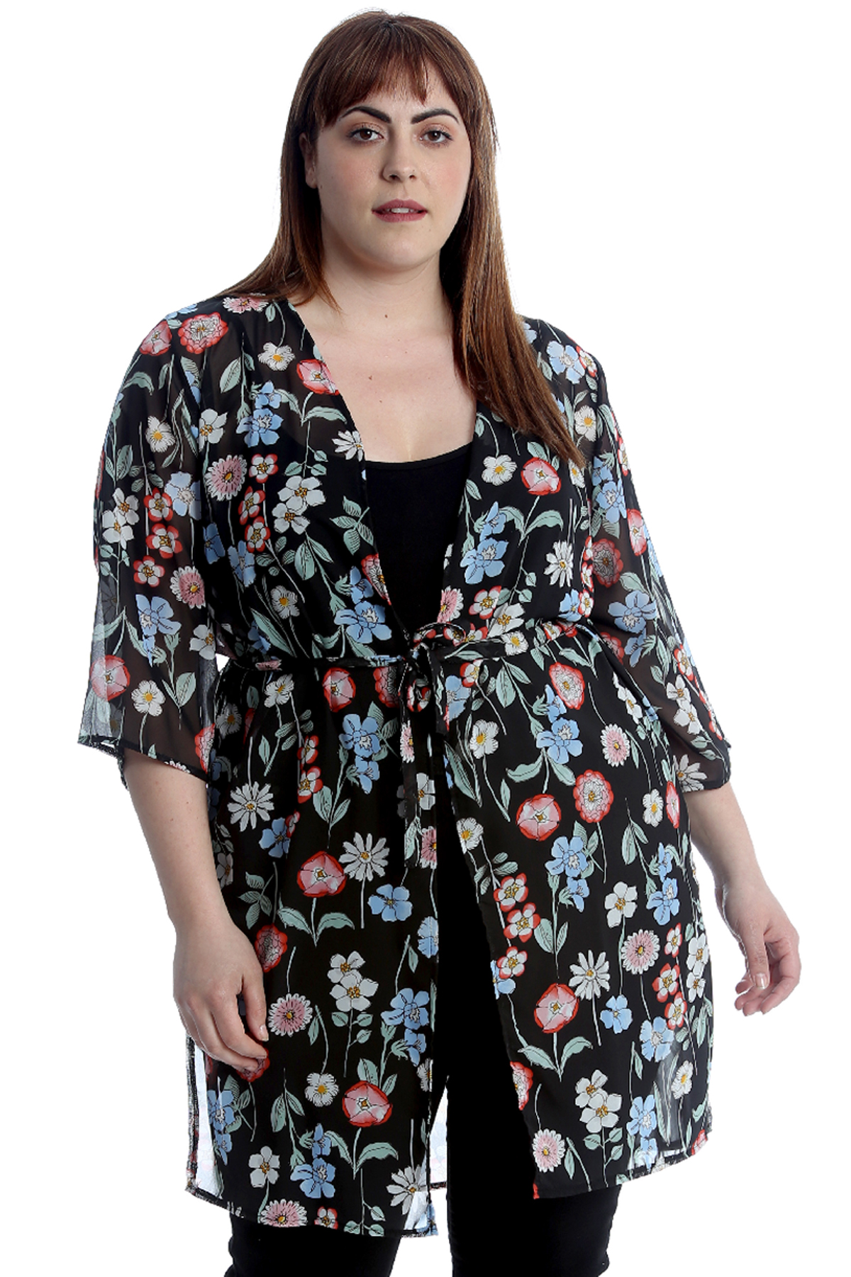 NUOVA linea donna Taglie Forti Cardigan Donna Chiffon Stampa Floreale Cardigan Laccio Anteriore