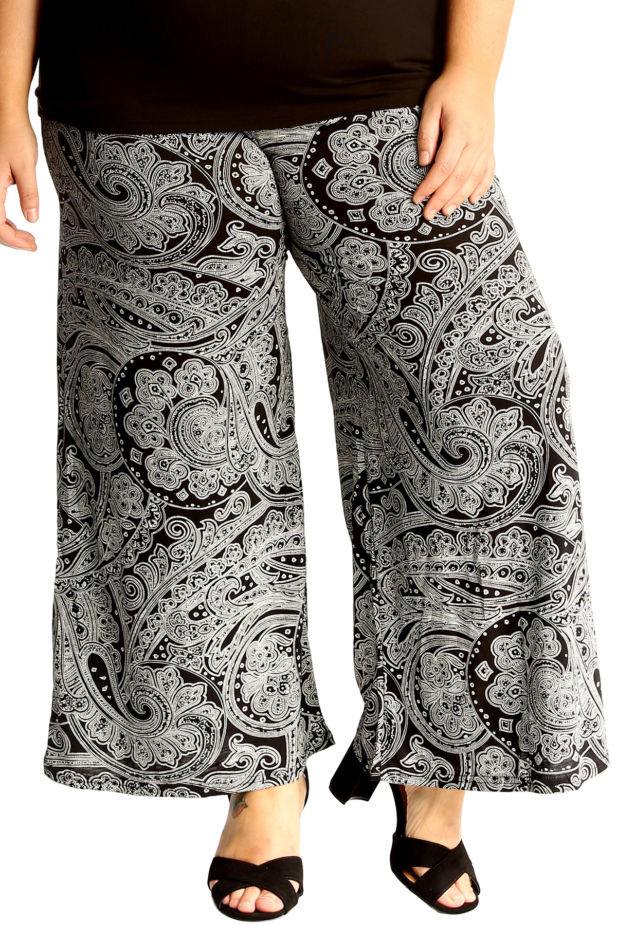 New Womens Plus Size Palazzo Trousers Ladies Paisley Floral Print Wide Leg Pants