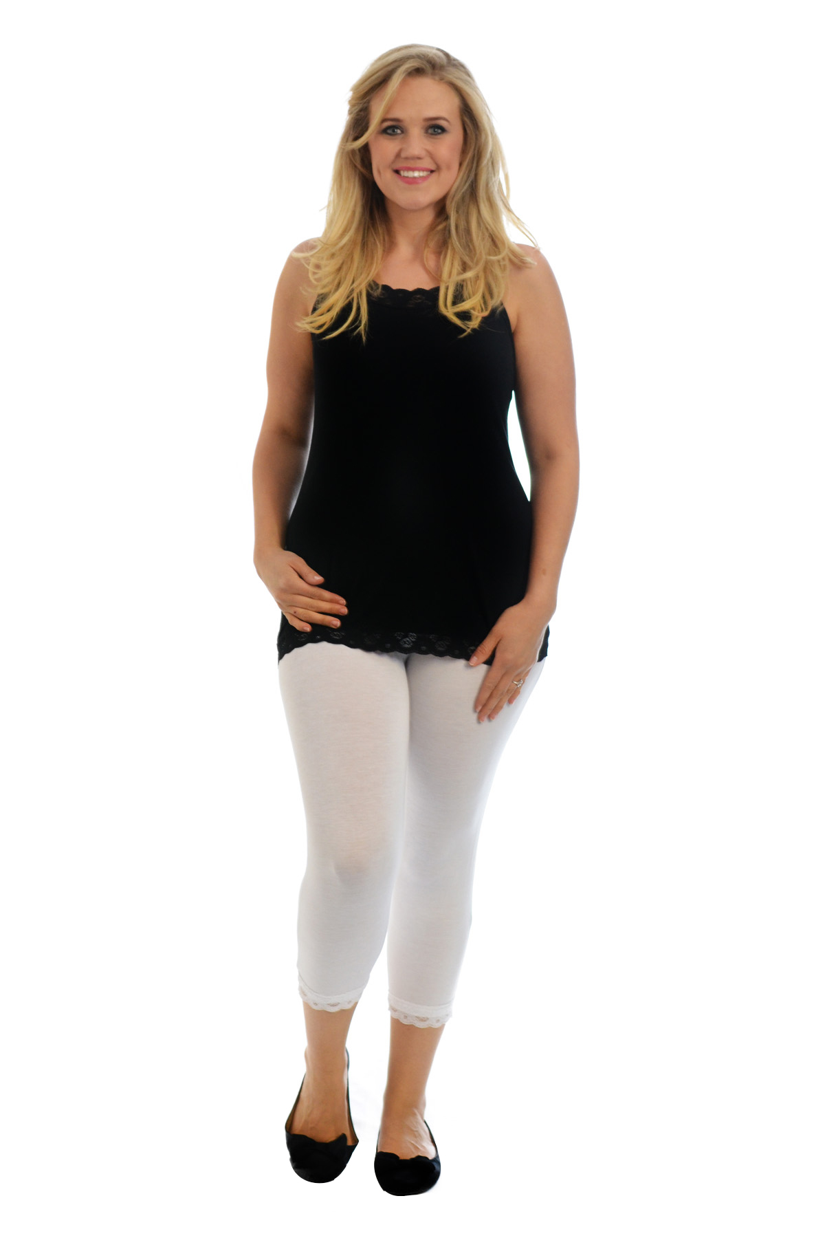 New Ladies Leggings Womens Cotton Lace Trim Warm Cropped Plus Size Nouvelle