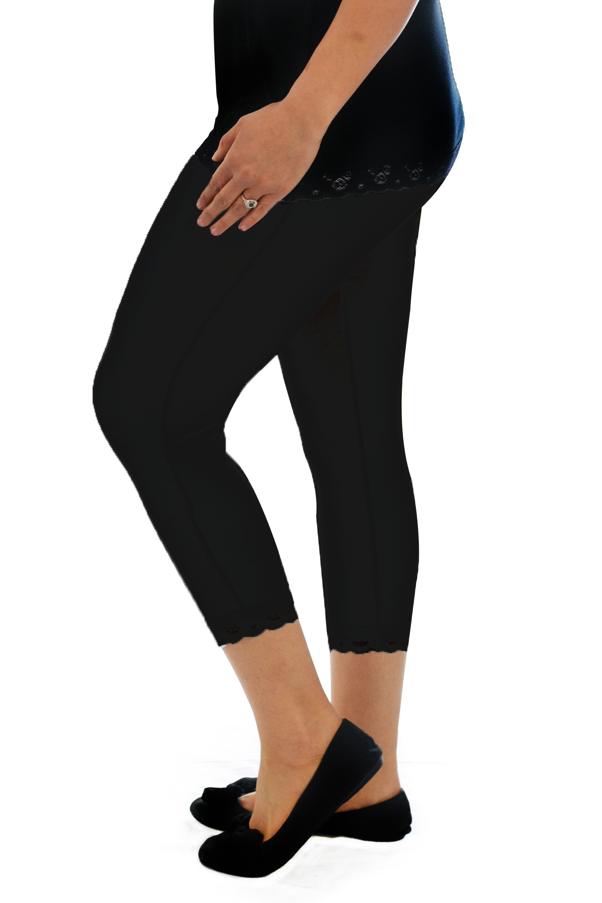 New Ladies Leggings Womens Cotton Lace Trim Warm Cropped Plus Size Nouvelle