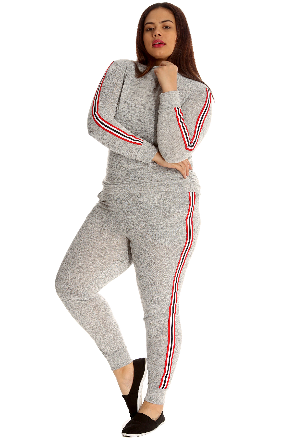 New Womens Tracksuit Plus Size Ladies Side Stripe 2 In 1 Sweatshirt 