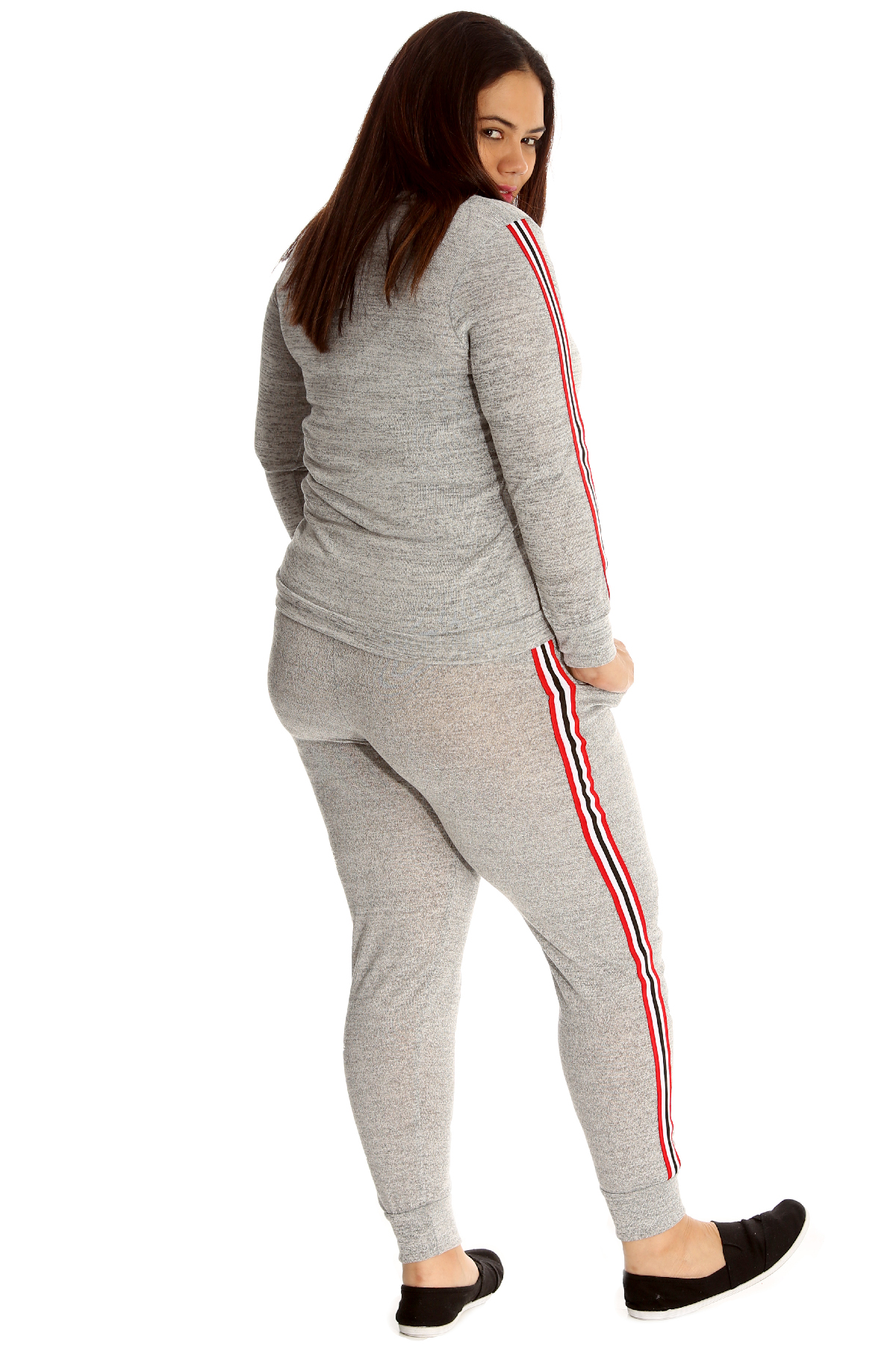 New Womens Tracksuit Plus Size Ladies Side Stripe 2 in 1 Sweatshirt