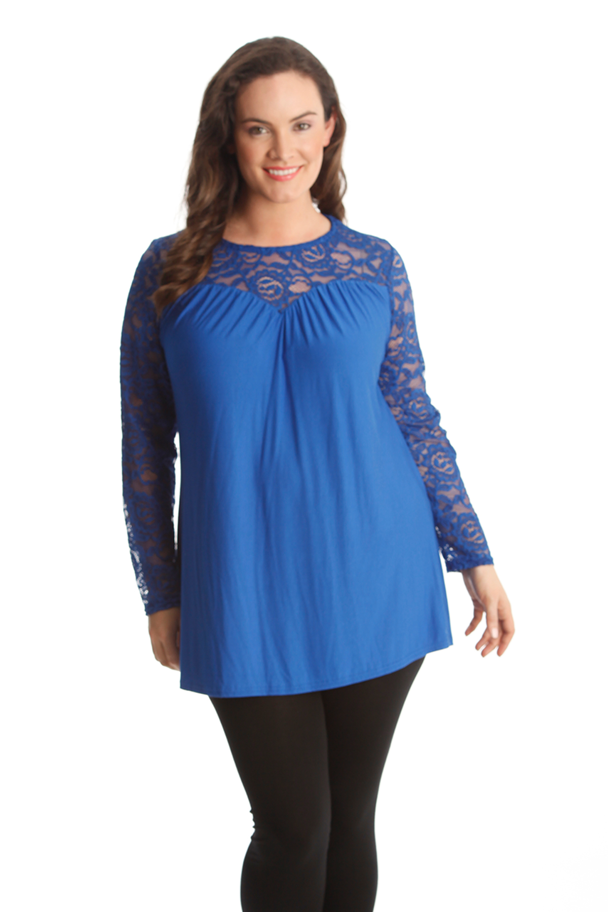 New Womens Top Ladies Plus Size Shirt Floral Lace Tunic Long Sleeves ...