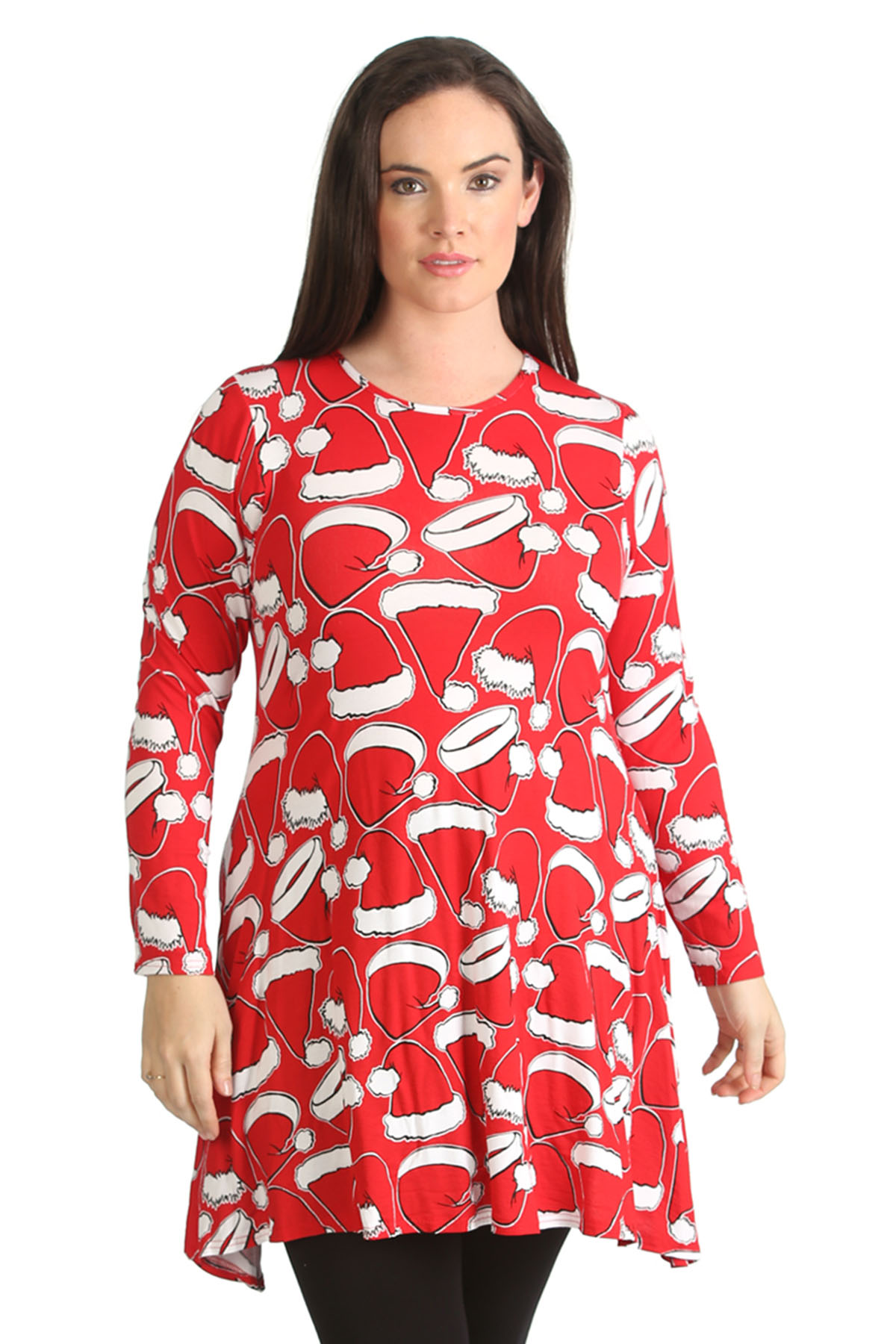 Womens Dress Ladies Plus Size Santa Christmas Hat Print Party Swing Top Nouvelle
