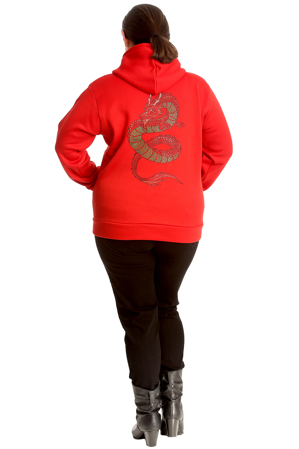 New Womens Plus Size Hoodie Ladies Dragon Stud Rhinestone Oriental Jacket Warm 